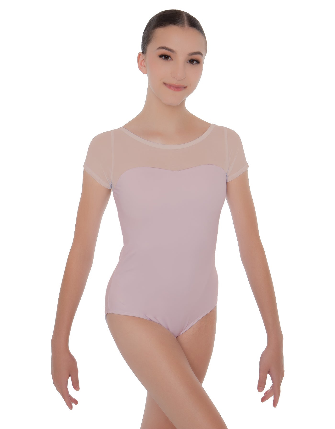 Solid Lycra Cap Sleeve Mesh Sweetheart Leotard