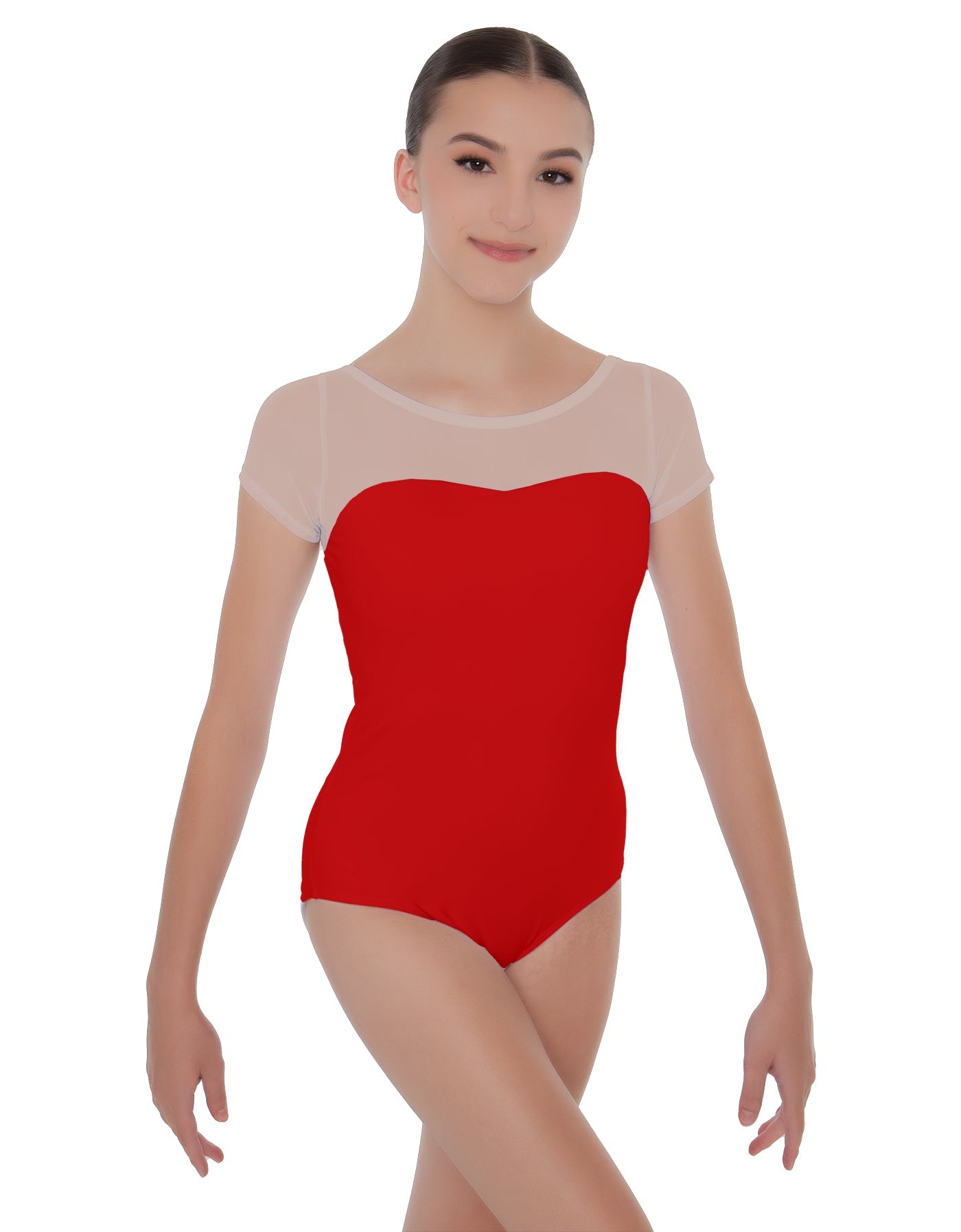 Solid Lycra Cap Sleeve Mesh Sweetheart Leotard