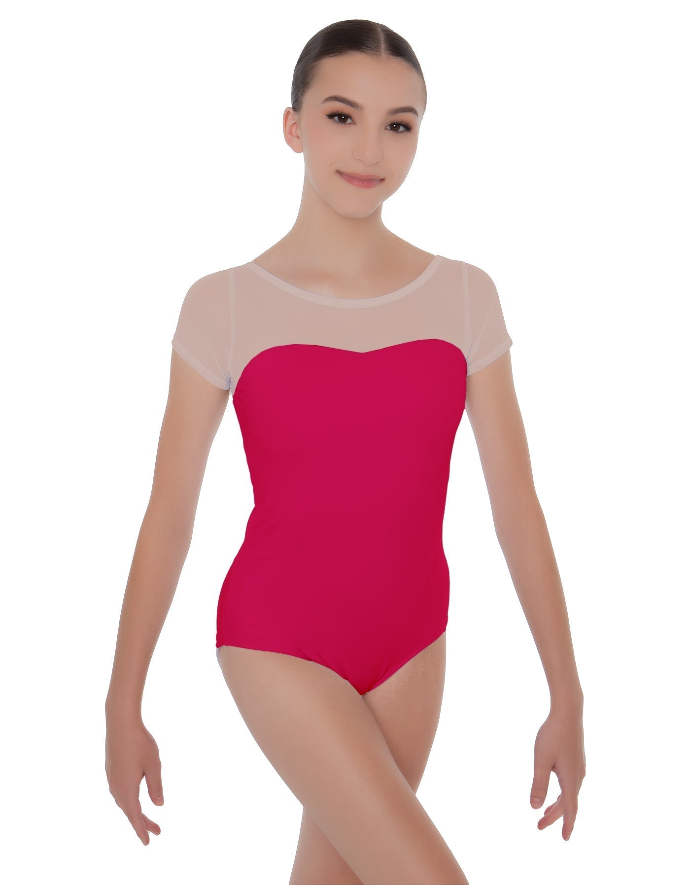 Solid Lycra Cap Sleeve Mesh Sweetheart Leotard