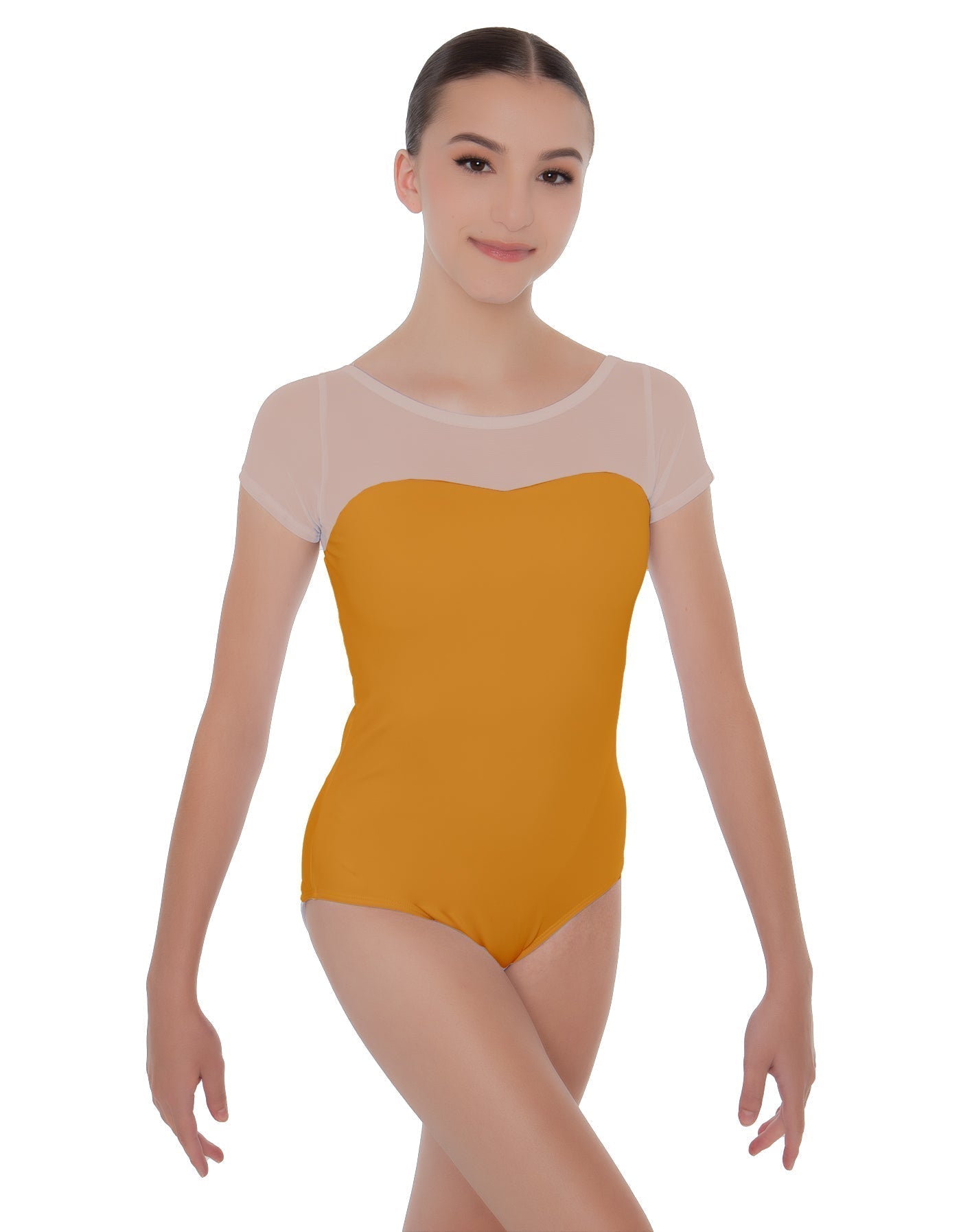 Solid Lycra Cap Sleeve Mesh Sweetheart Leotard