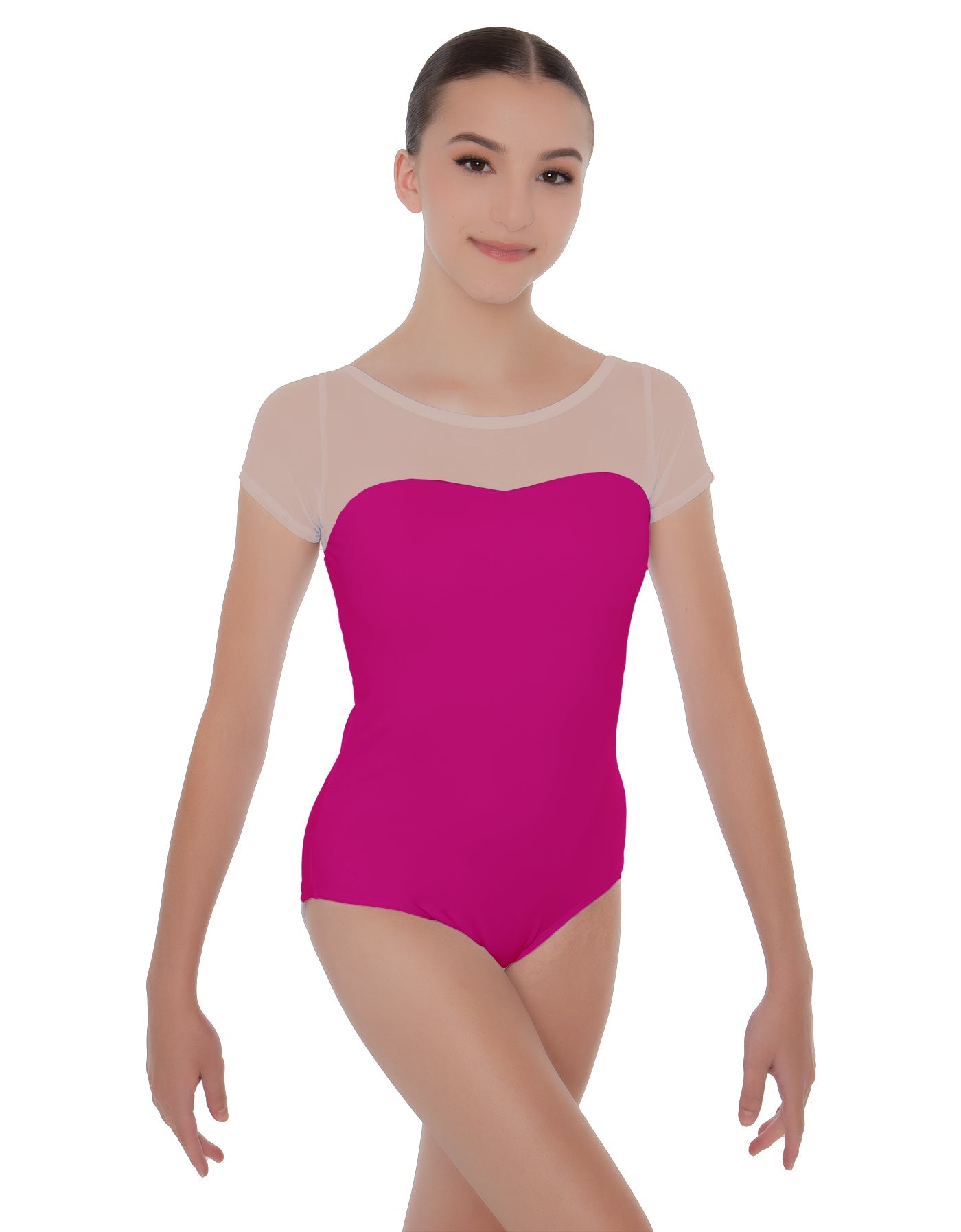 Solid Lycra Cap Sleeve Mesh Sweetheart Leotard