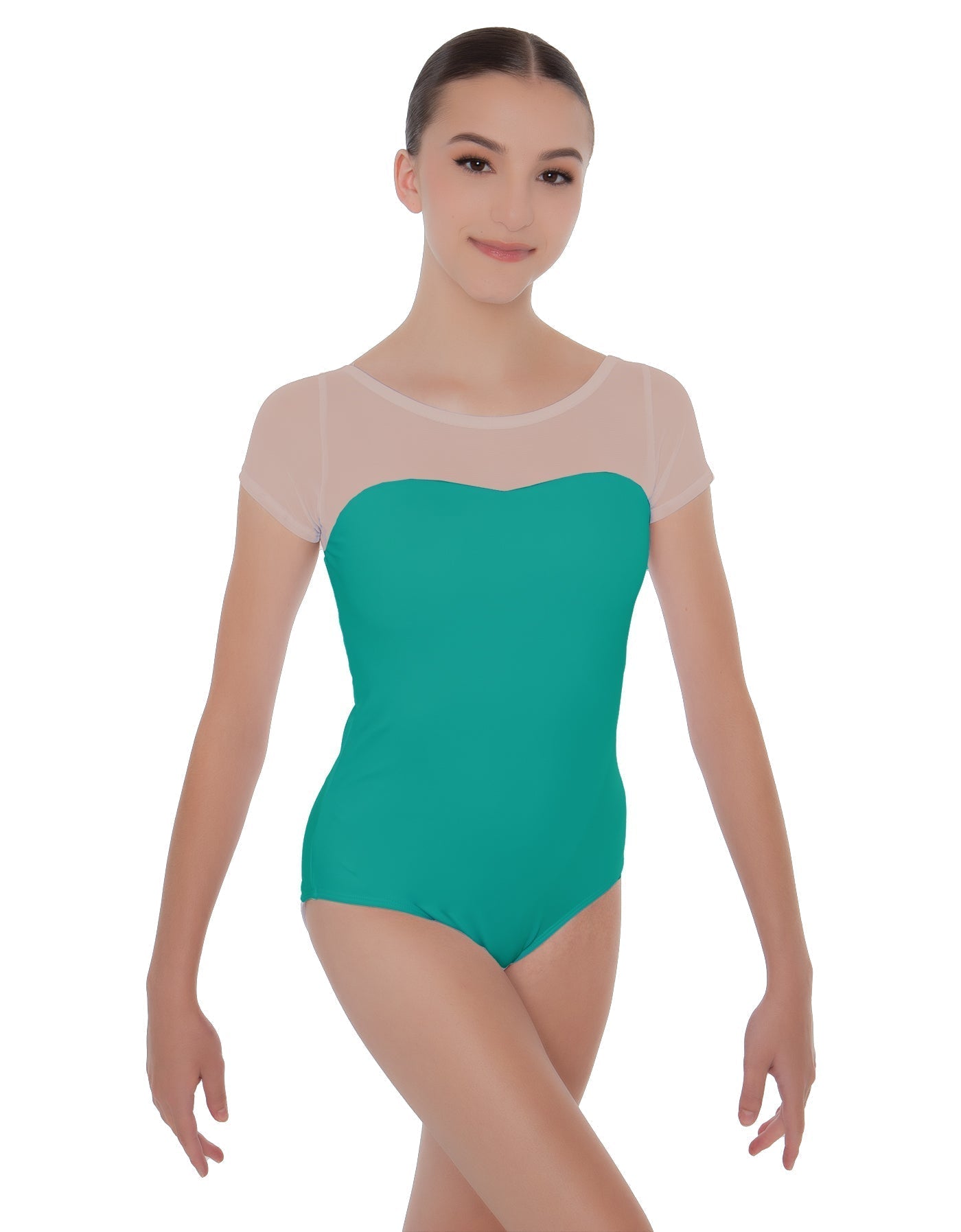 Solid Lycra Cap Sleeve Mesh Sweetheart Leotard