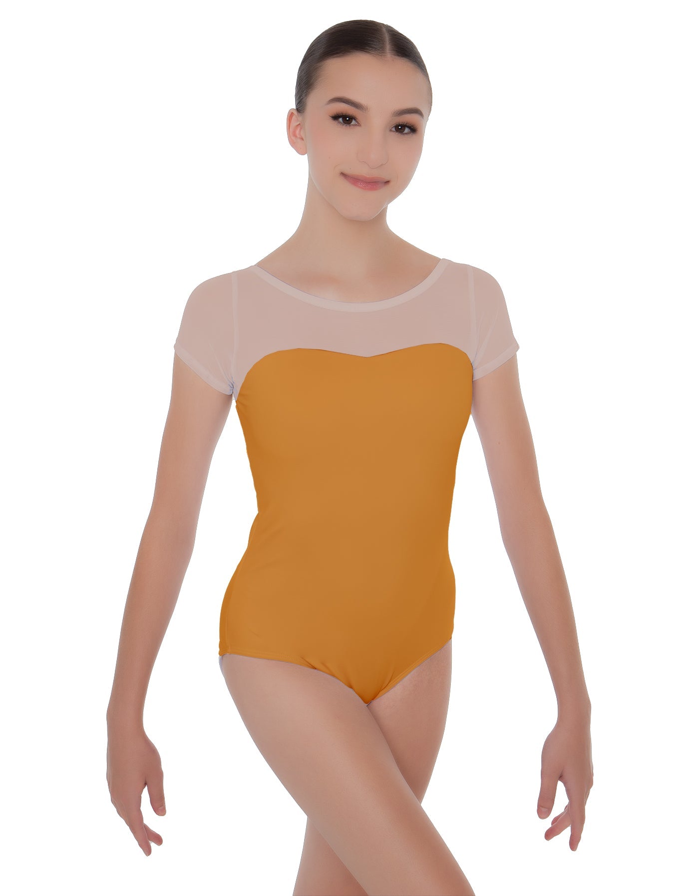 Solid Lycra Cap Sleeve Mesh Sweetheart Leotard