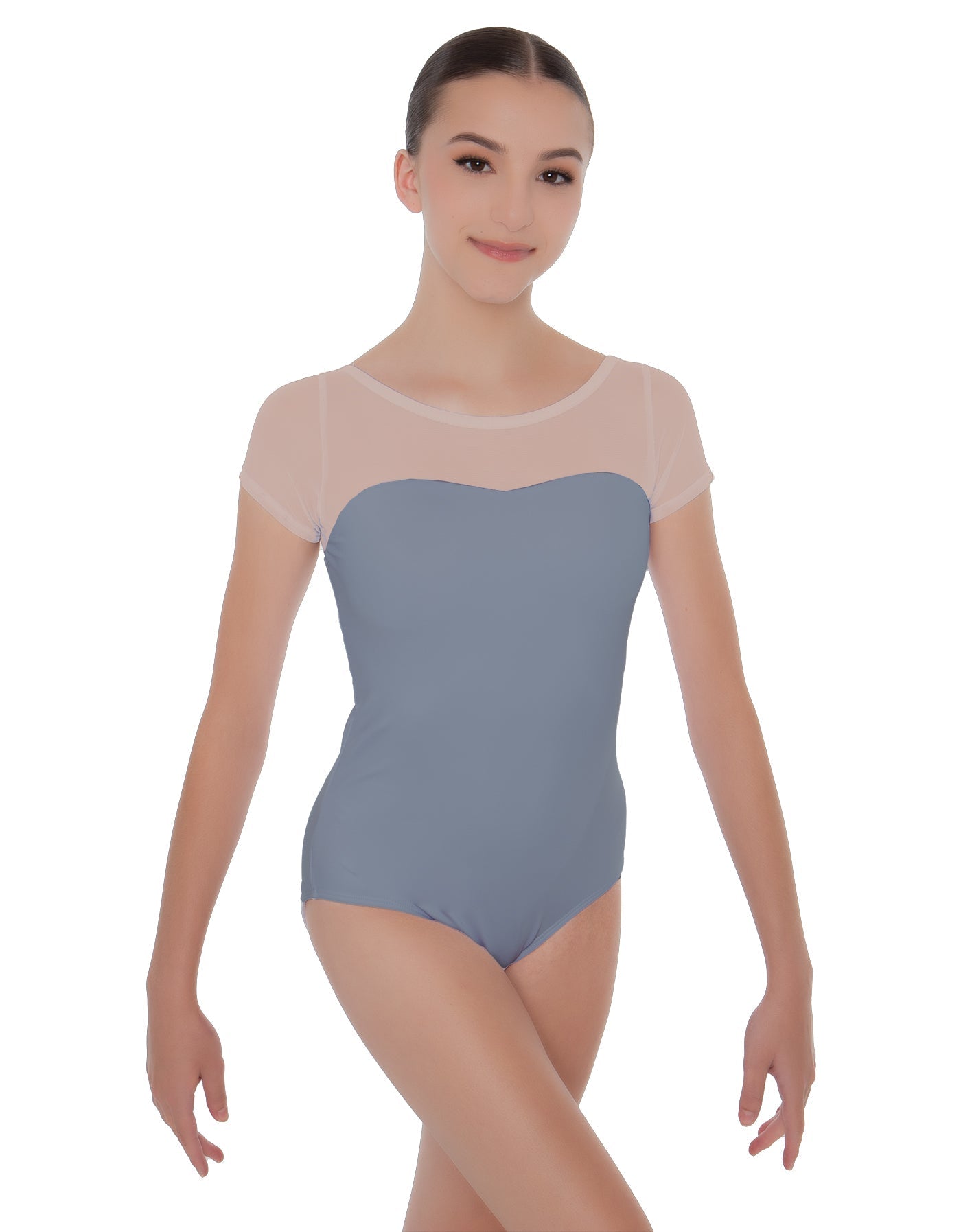 Solid Lycra Cap Sleeve Mesh Sweetheart Leotard