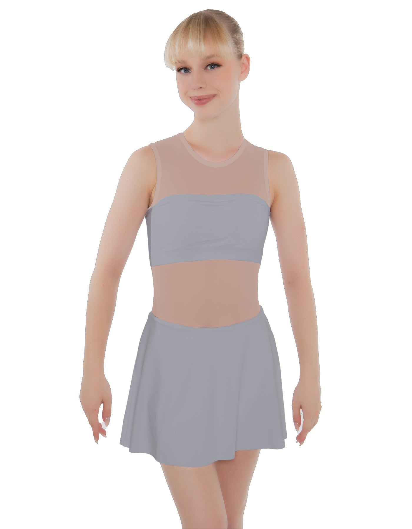 Solid Lycra Sleeveless Open Back Mesh Dress Lycra Bandeau