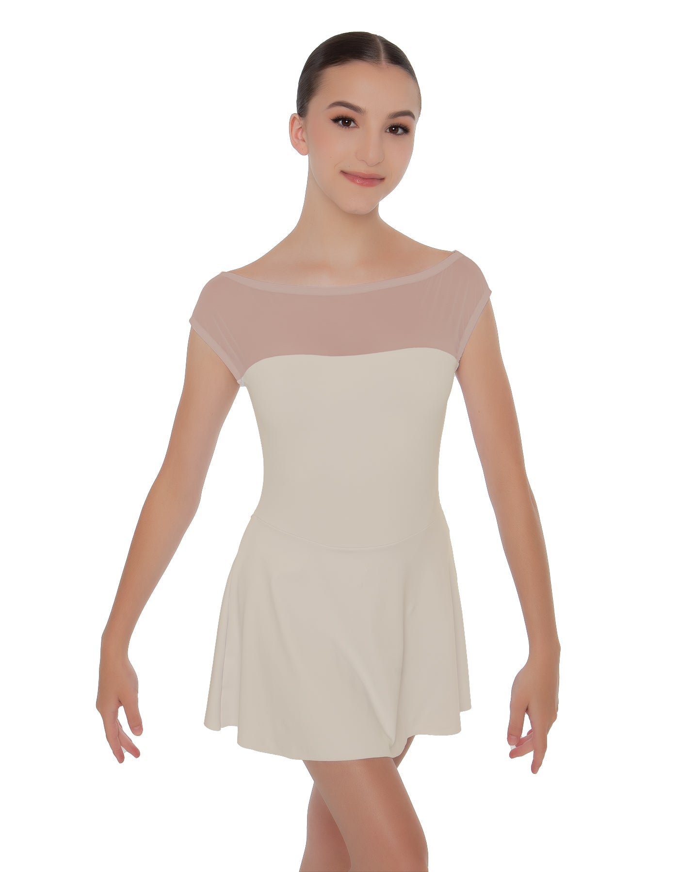 Solid Lycra Mesh Boatneck Dress