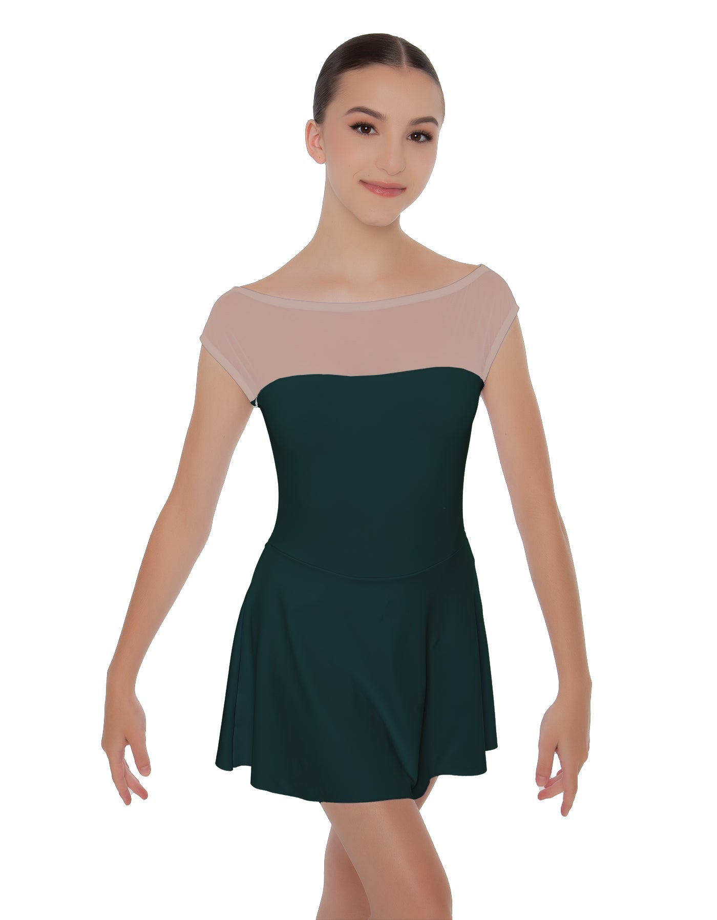 Solid Lycra Mesh Boatneck Dress