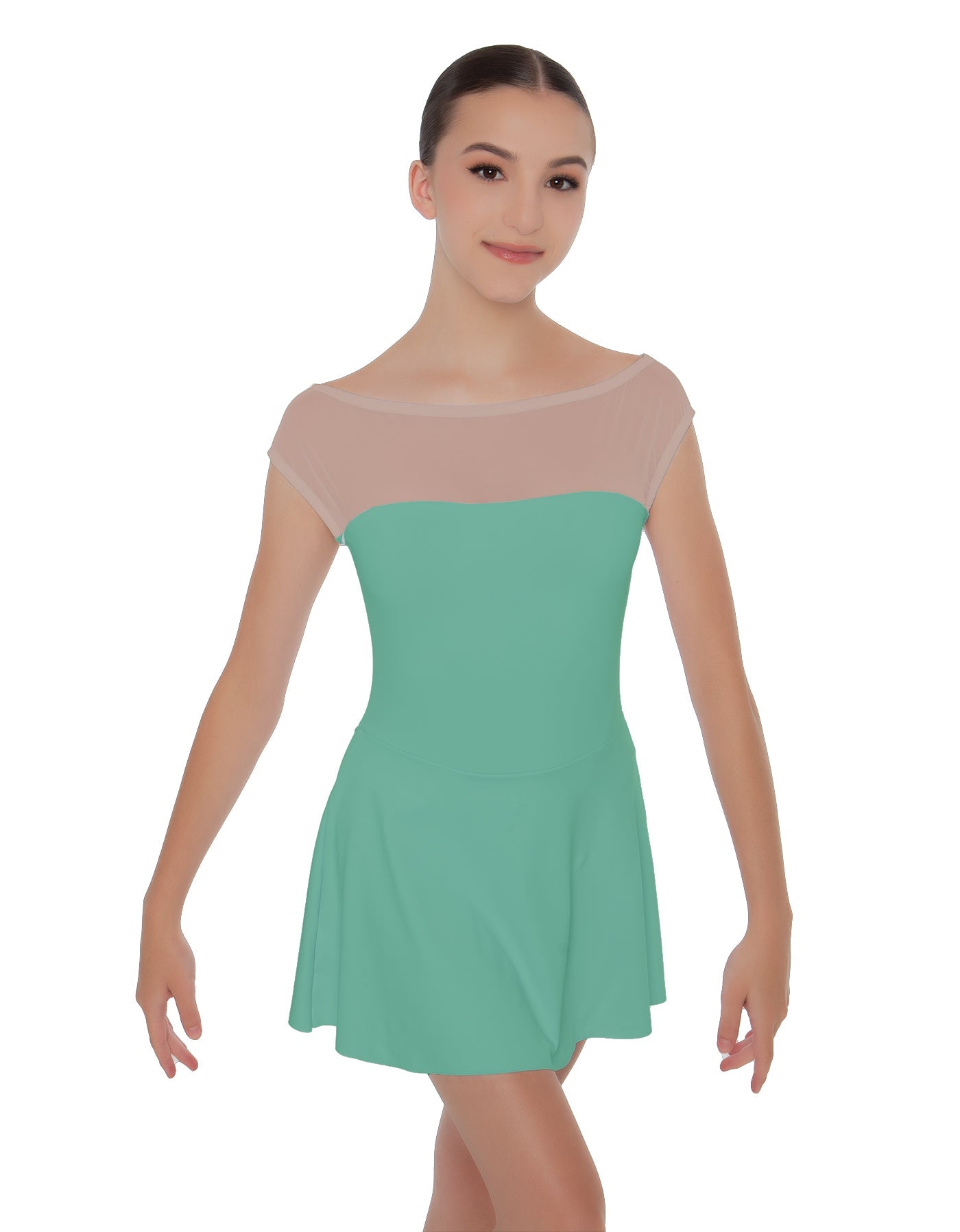 Solid Lycra Mesh Boatneck Dress