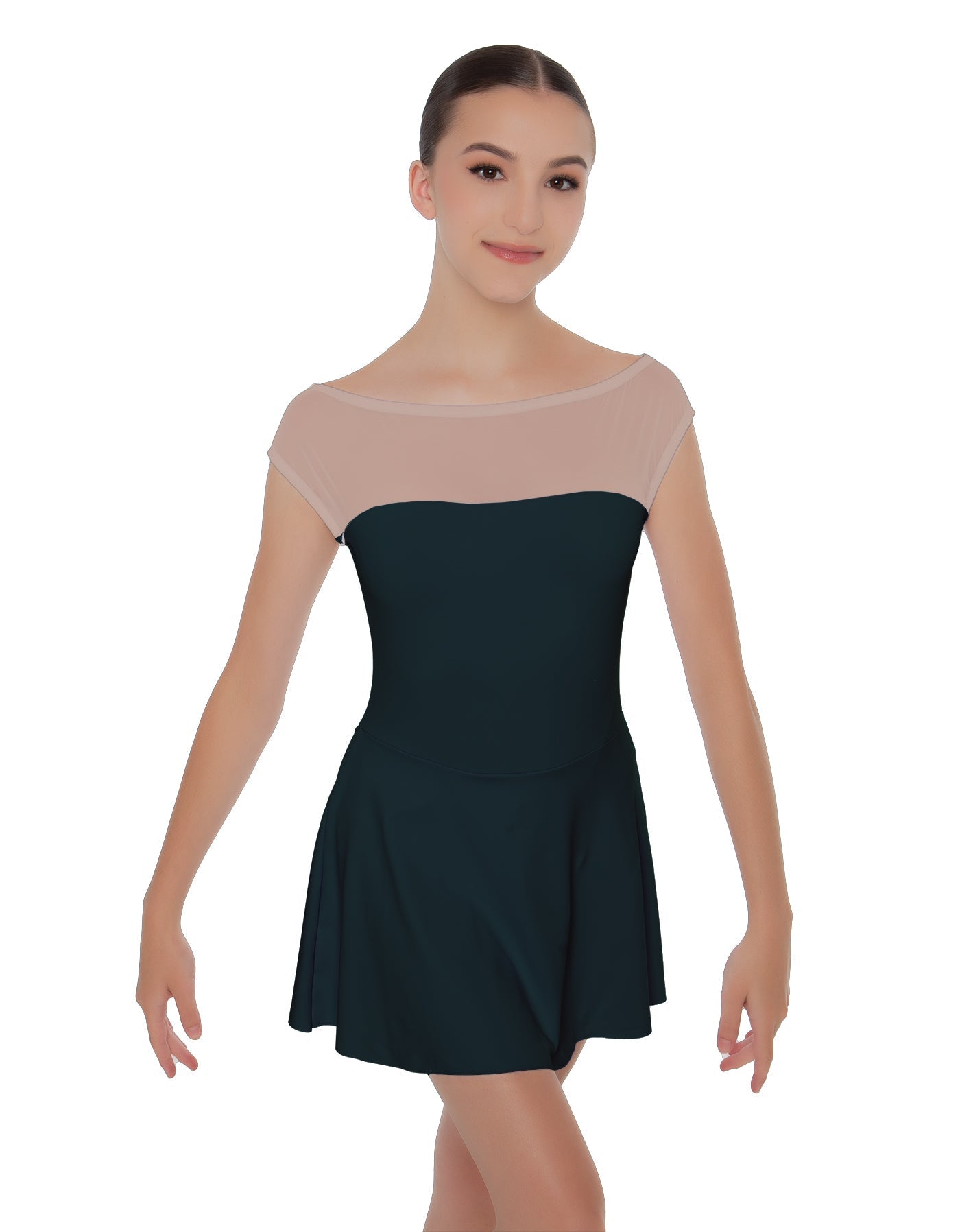 Solid Lycra Mesh Boatneck Dress