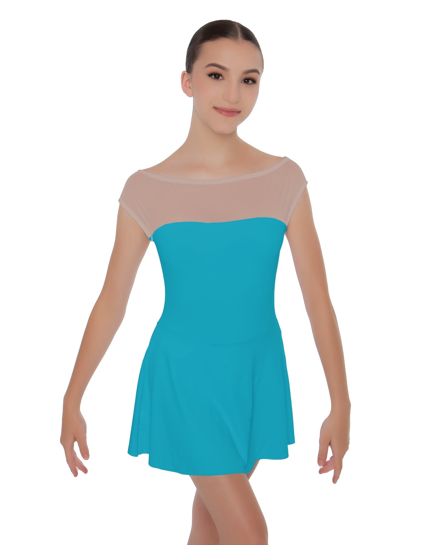 Solid Lycra Mesh Boatneck Dress