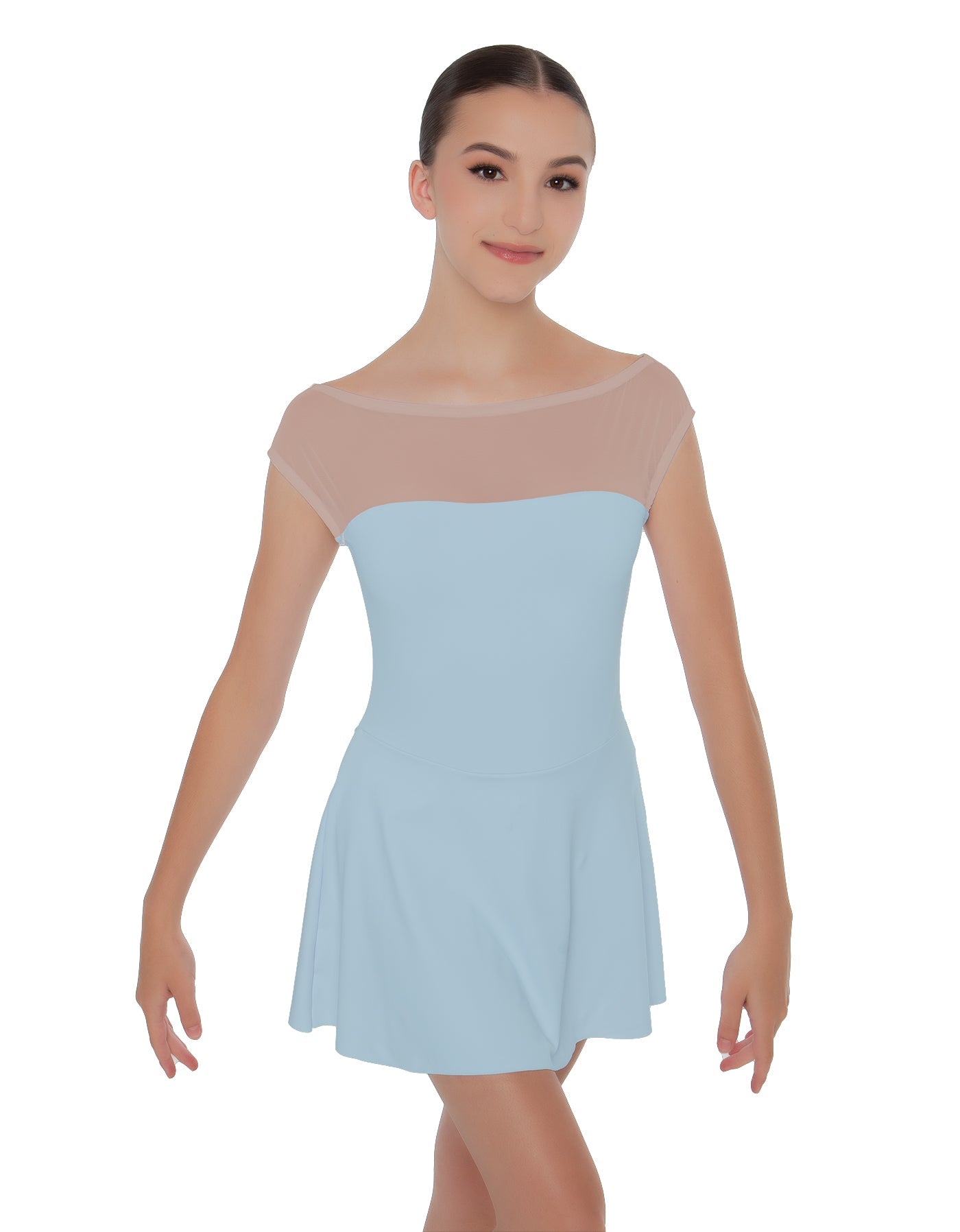 Solid Lycra Mesh Boatneck Dress