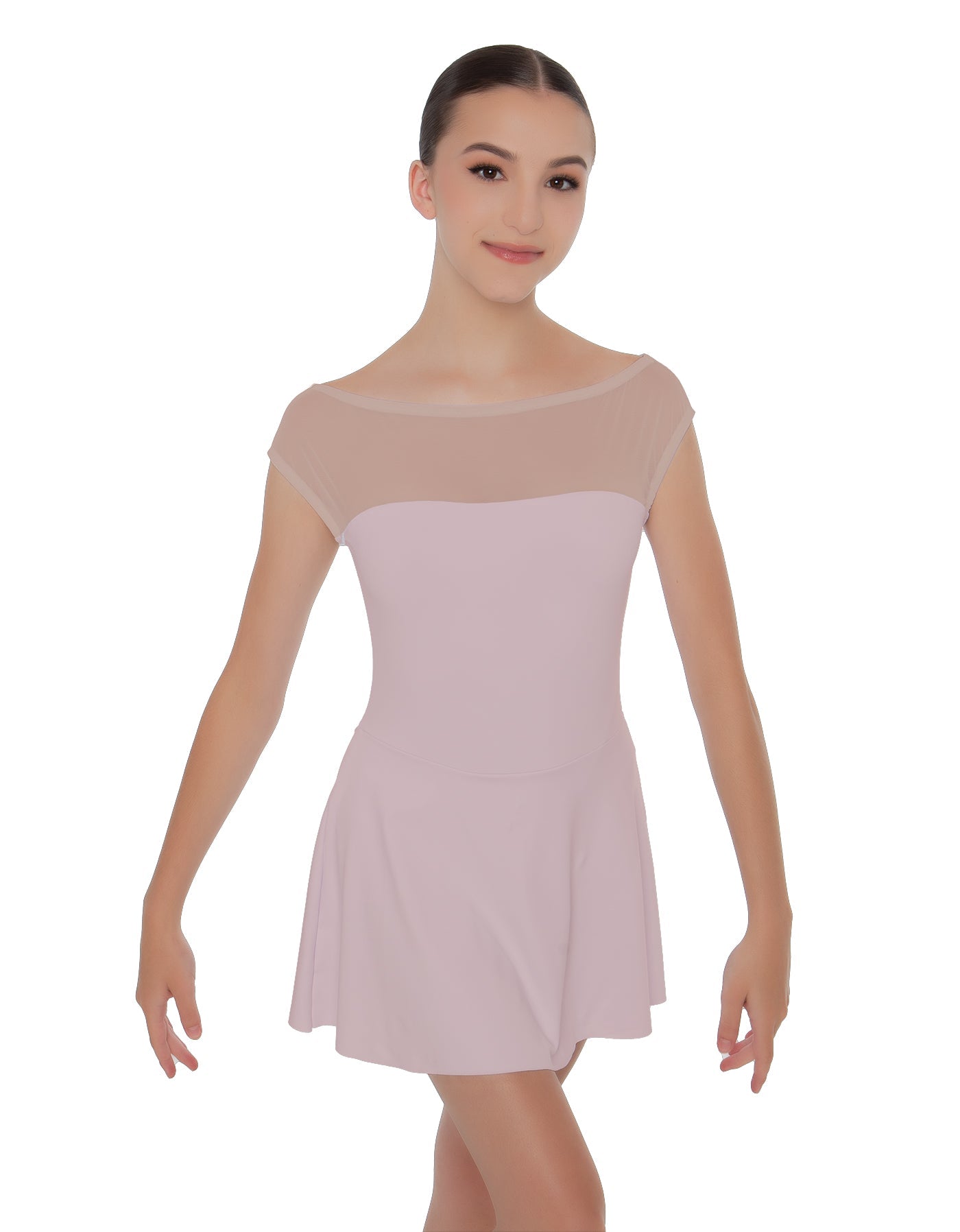 Solid Lycra Mesh Boatneck Dress
