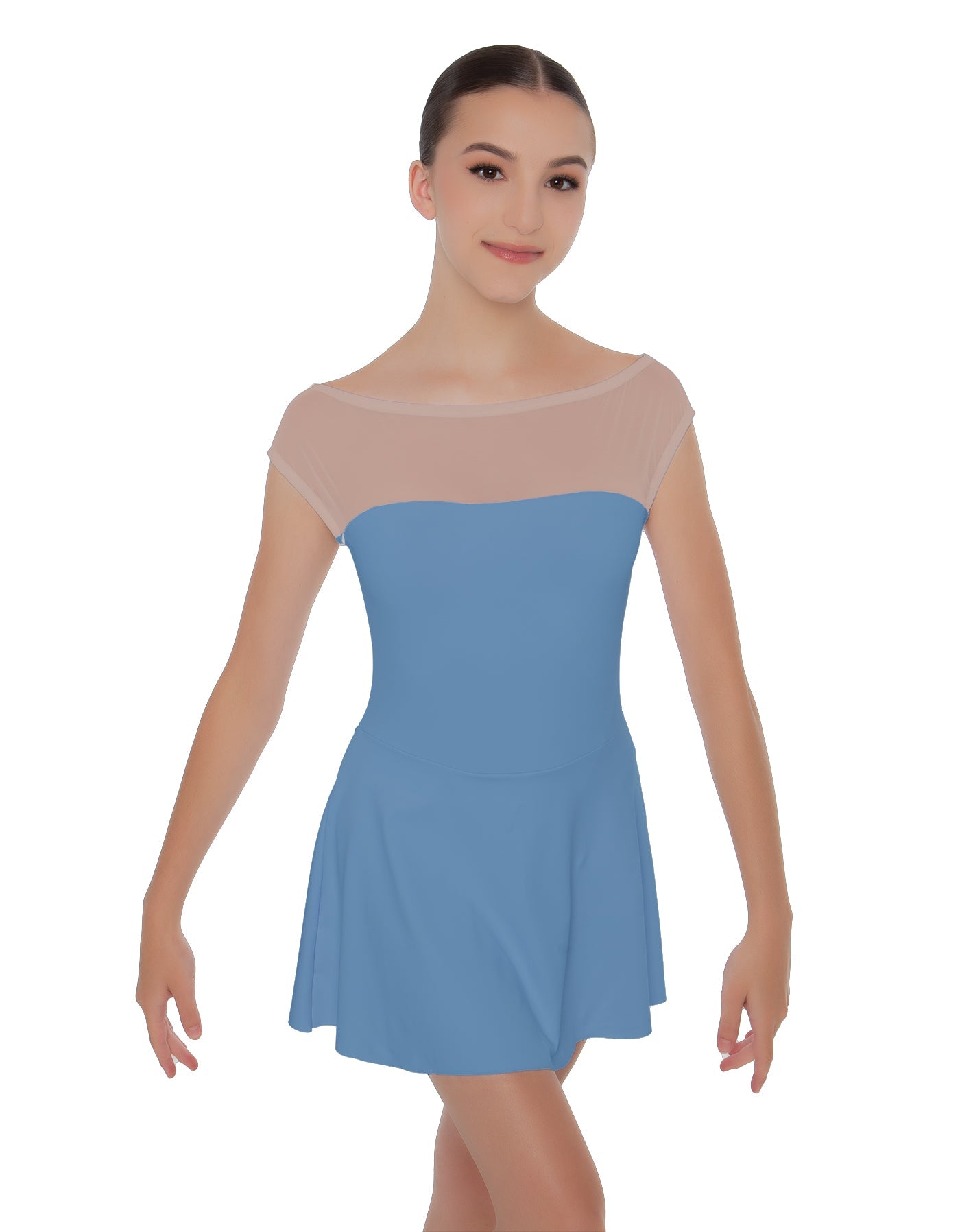 Solid Lycra Mesh Boatneck Dress