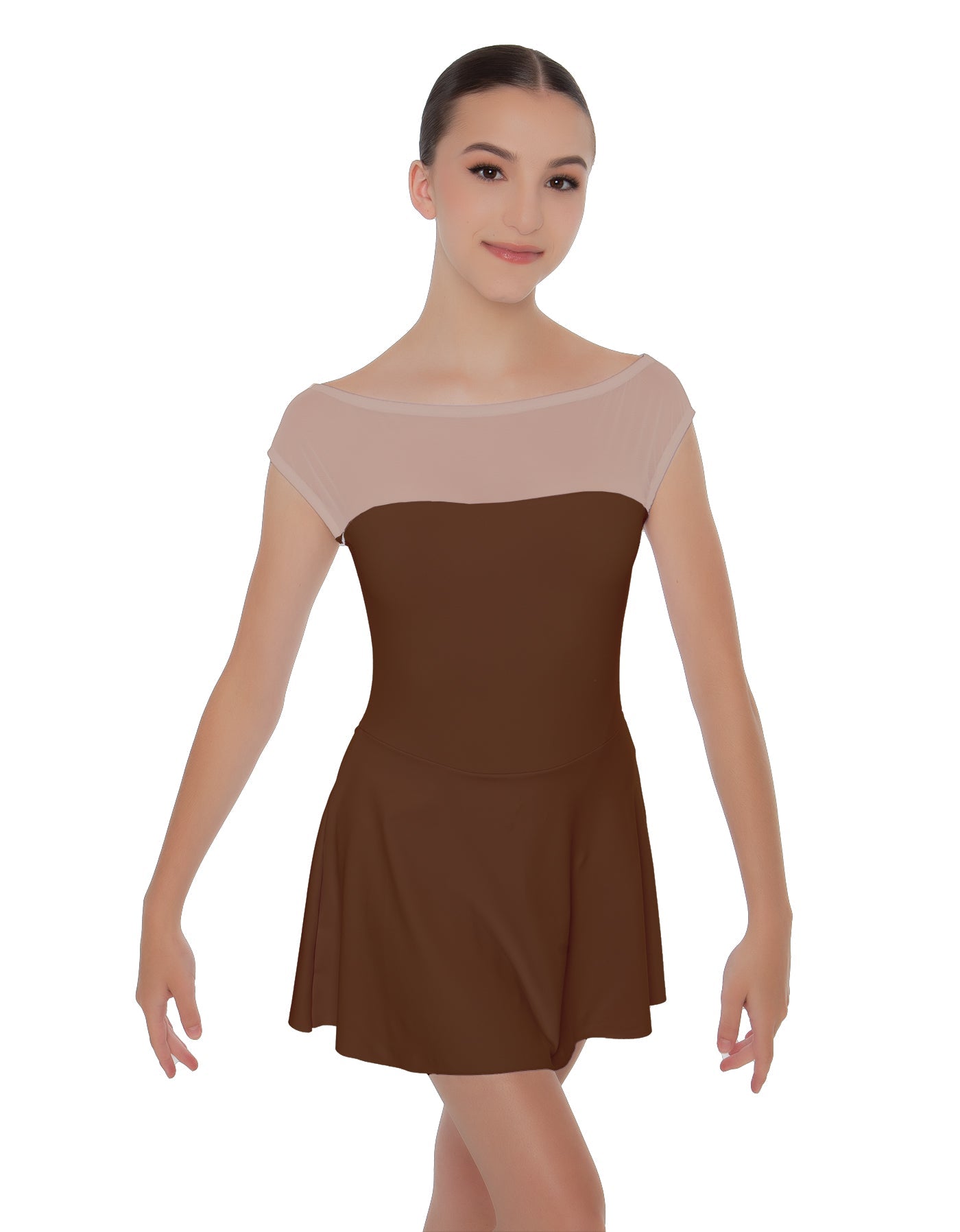 Solid Lycra Mesh Boatneck Dress