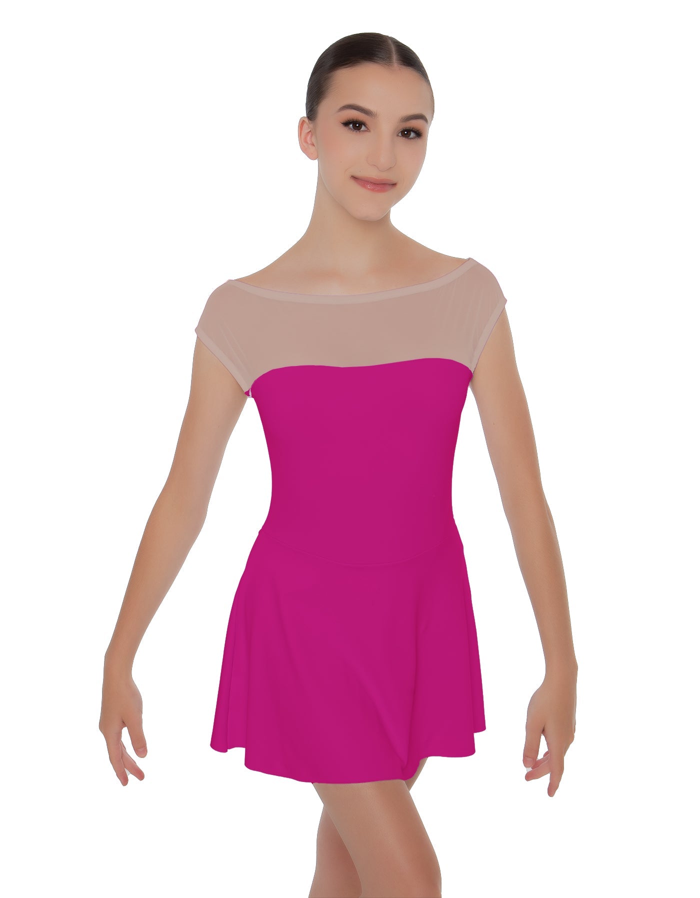 Solid Lycra Mesh Boatneck Dress