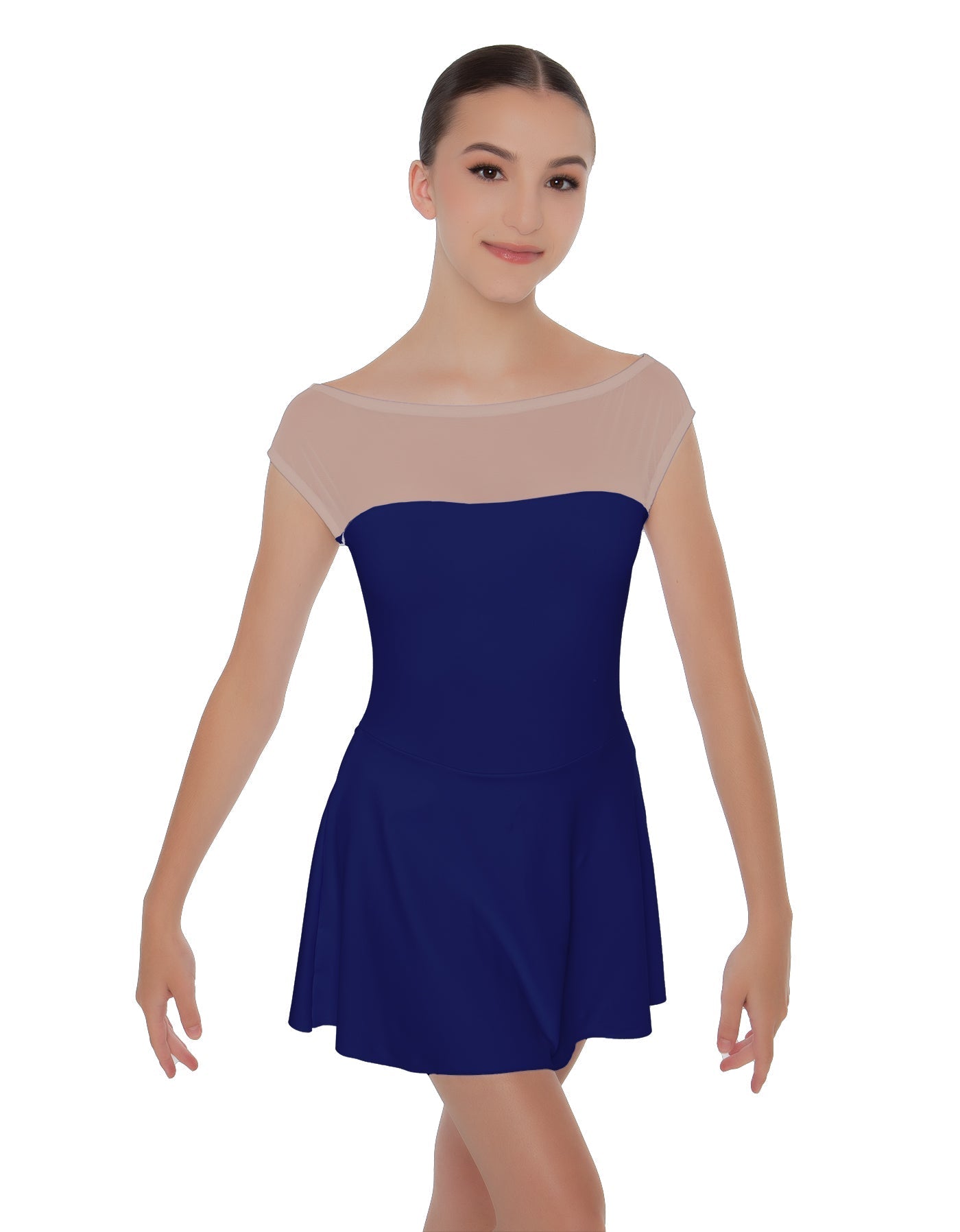 Solid Lycra Mesh Boatneck Dress