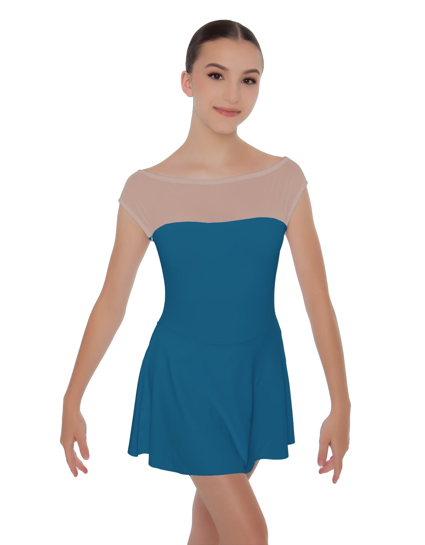 Solid Lycra Mesh Boatneck Dress