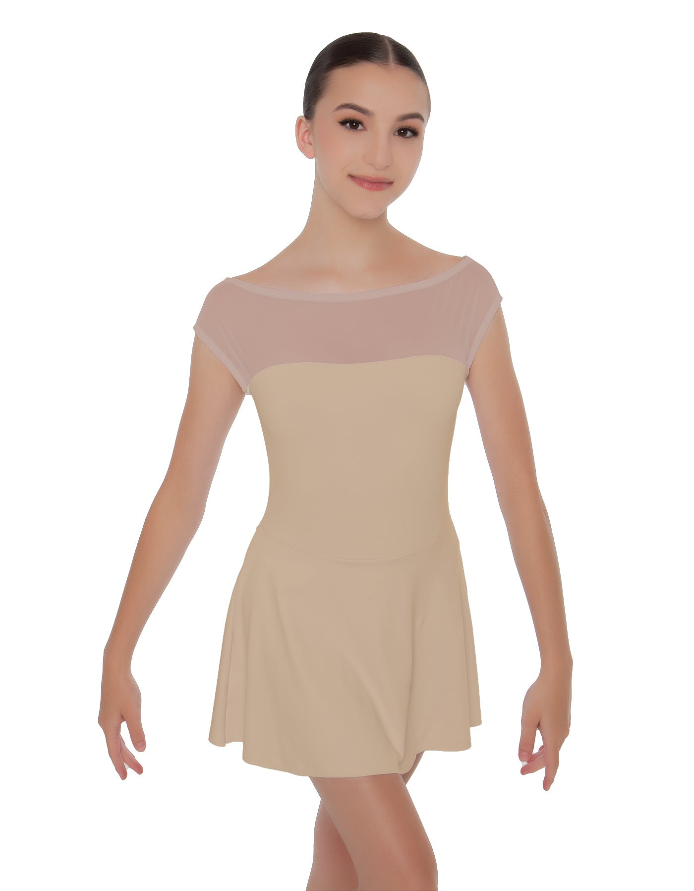 Solid Lycra Mesh Boatneck Dress