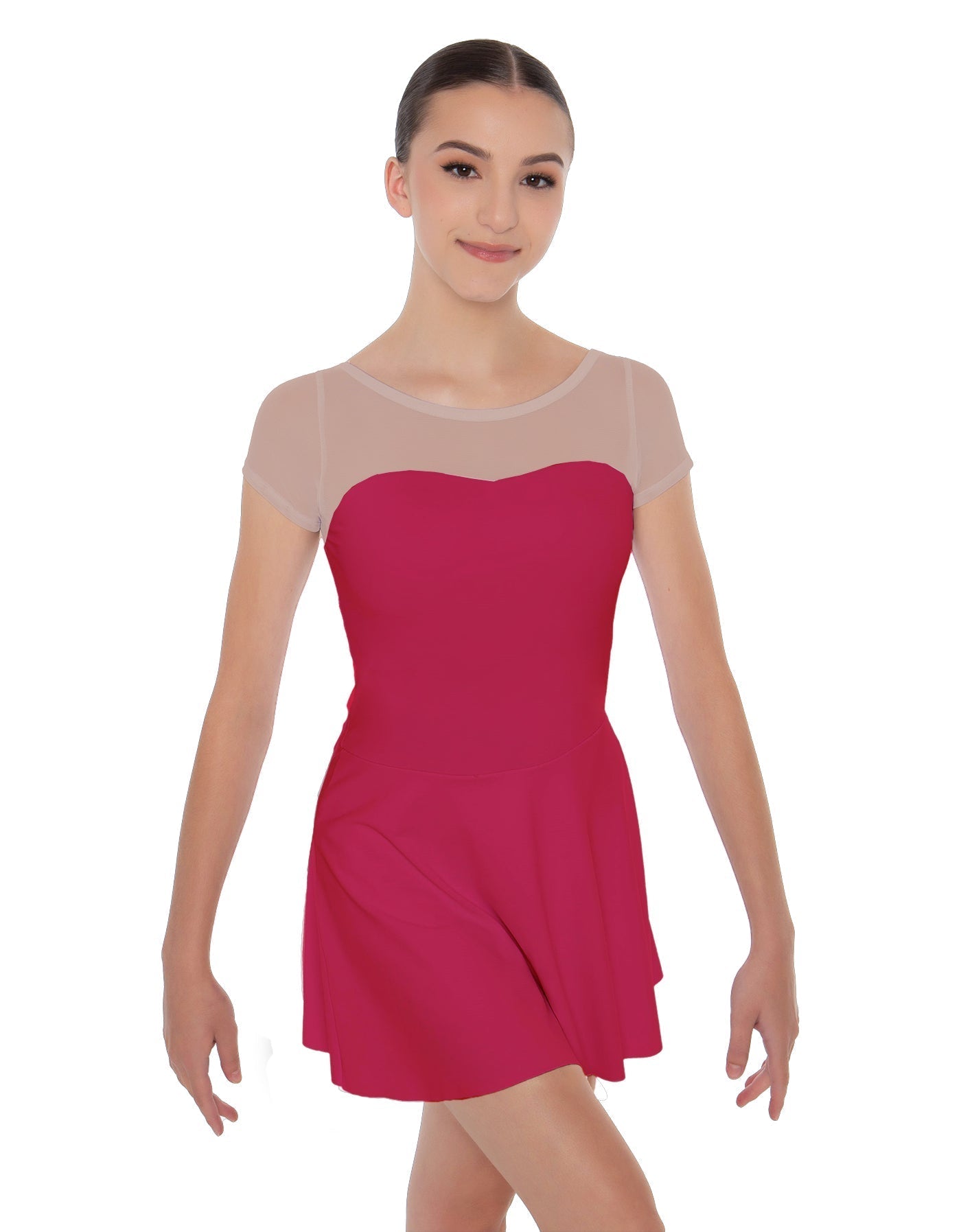 Solid Lycra Mesh Sweetheart with Cap Sleeve Dress