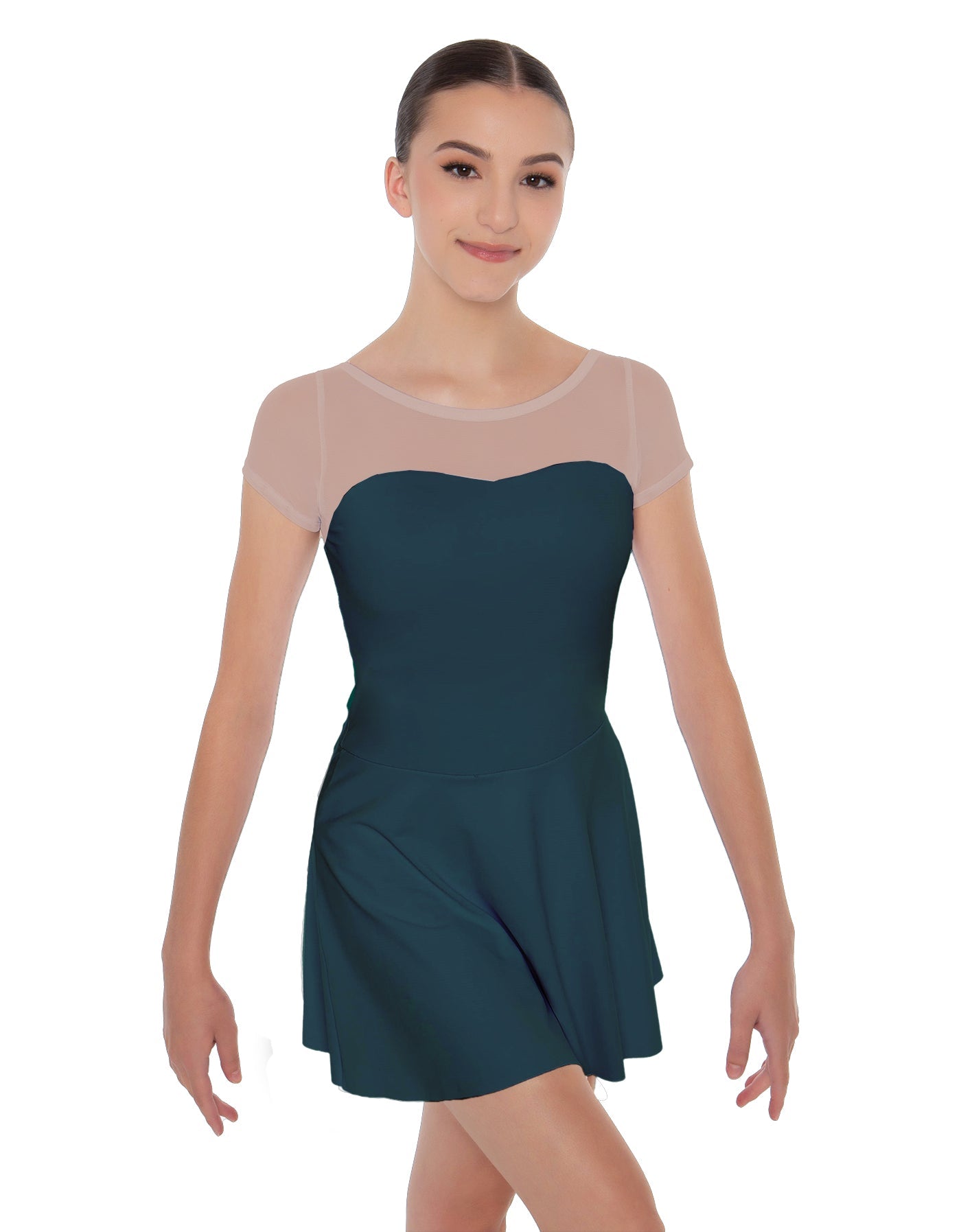 Solid Lycra Mesh Sweetheart with Cap Sleeve Dress