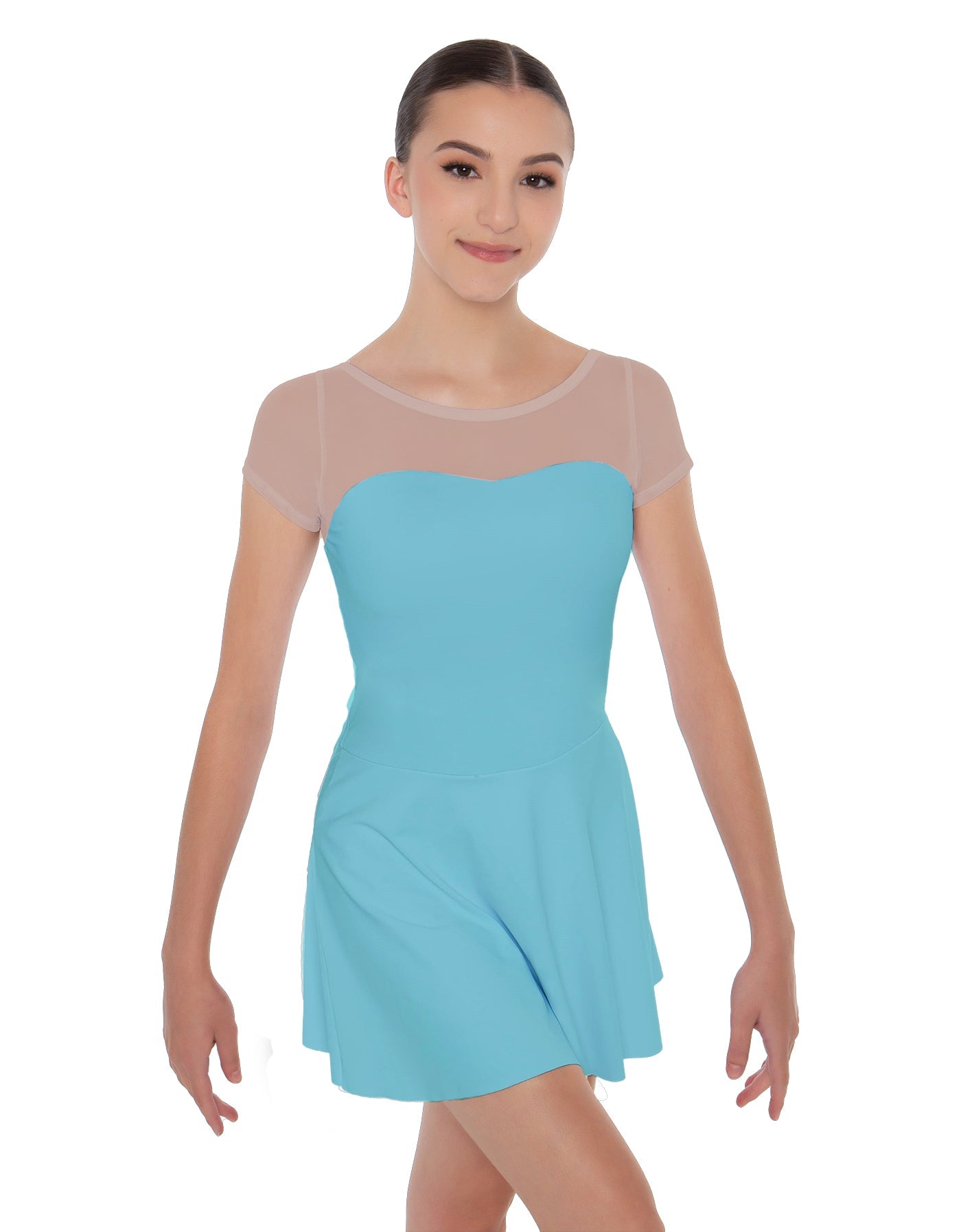 Solid Lycra Mesh Sweetheart with Cap Sleeve Dress