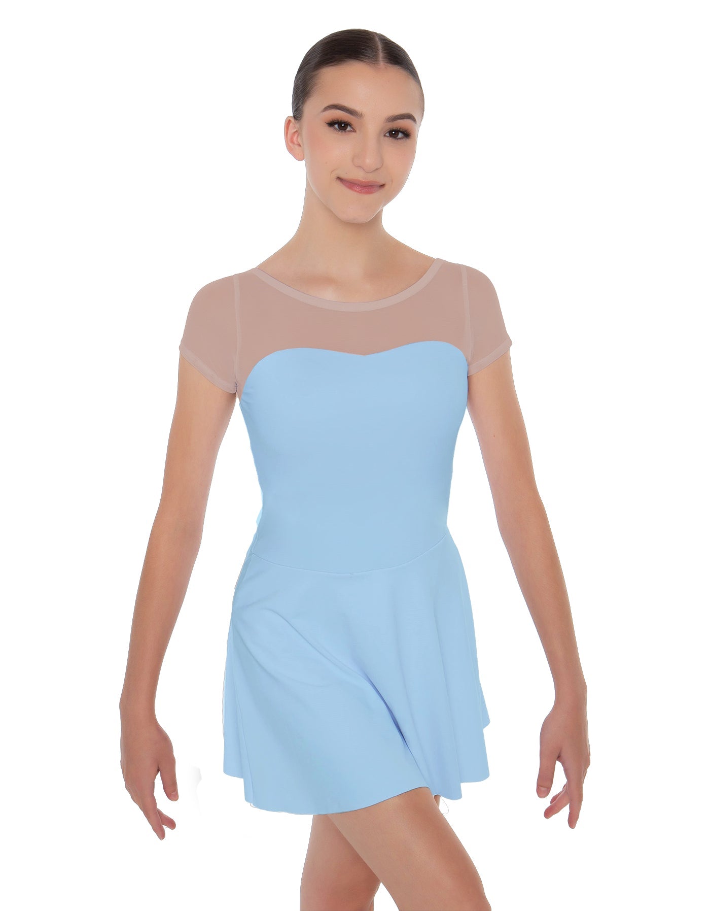 Solid Lycra Mesh Sweetheart with Cap Sleeve Dress