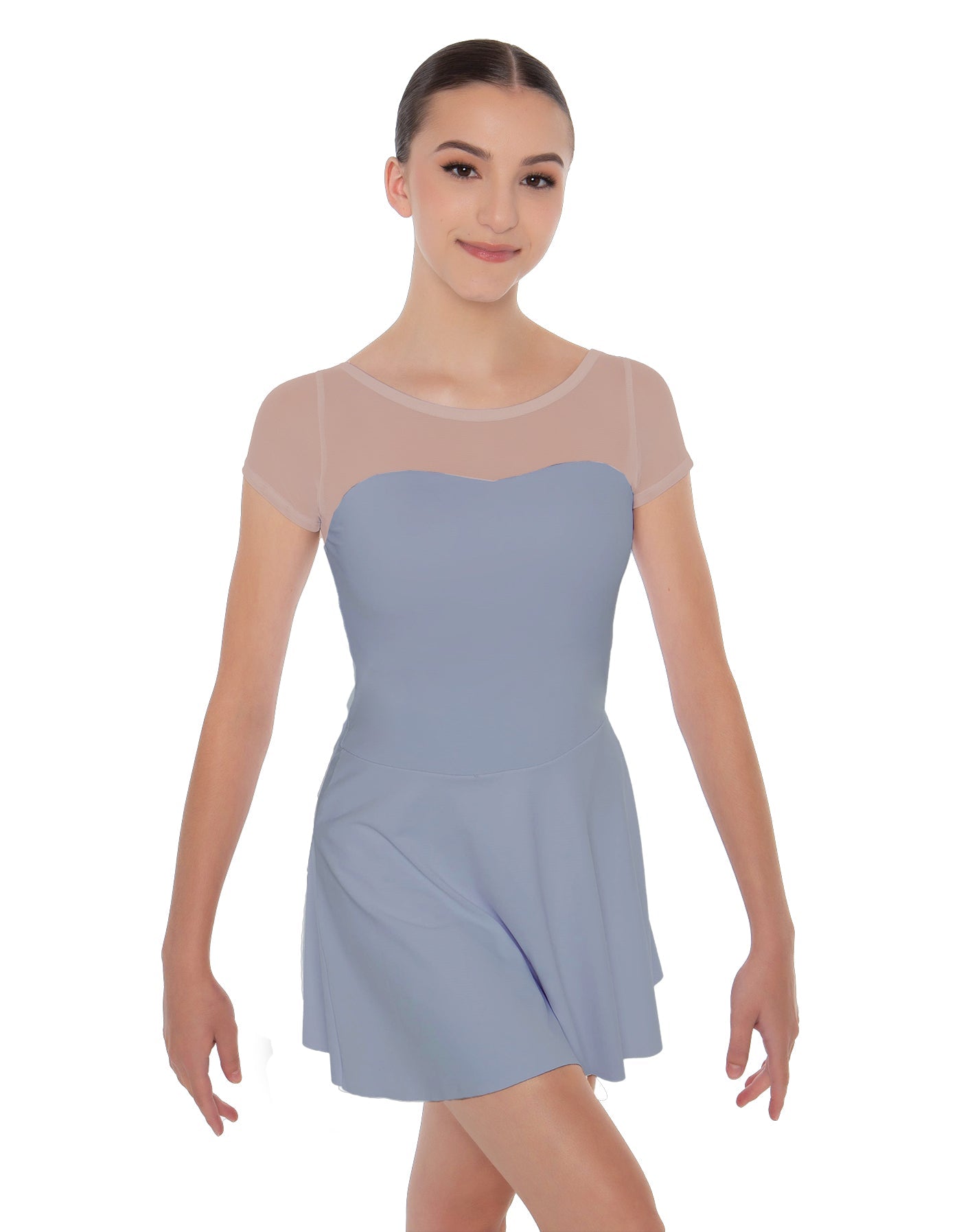 Solid Lycra Mesh Sweetheart with Cap Sleeve Dress