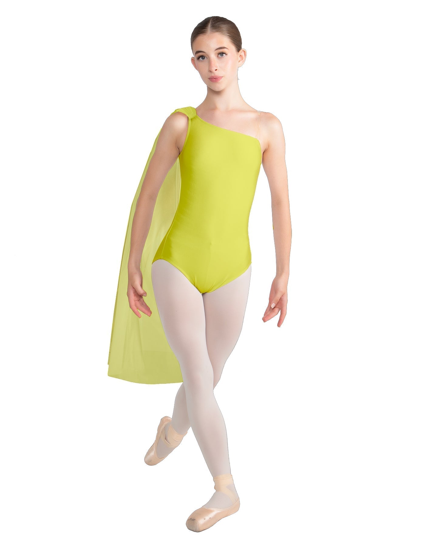 Solid Lycra One Shoulder Leotard with Chiffon Sash