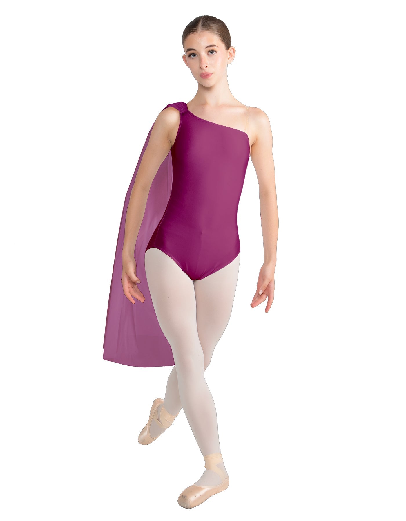 Solid Lycra One Shoulder Leotard with Chiffon Sash