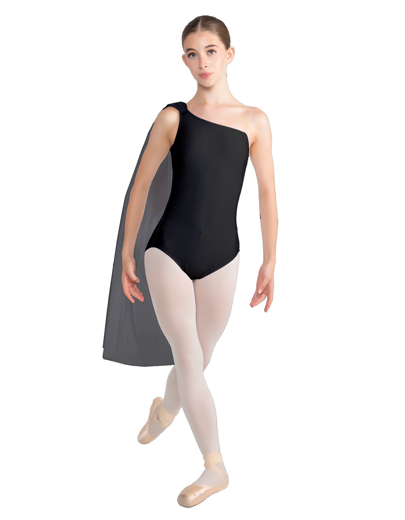 Solid Lycra One Shoulder Leotard with Chiffon Sash