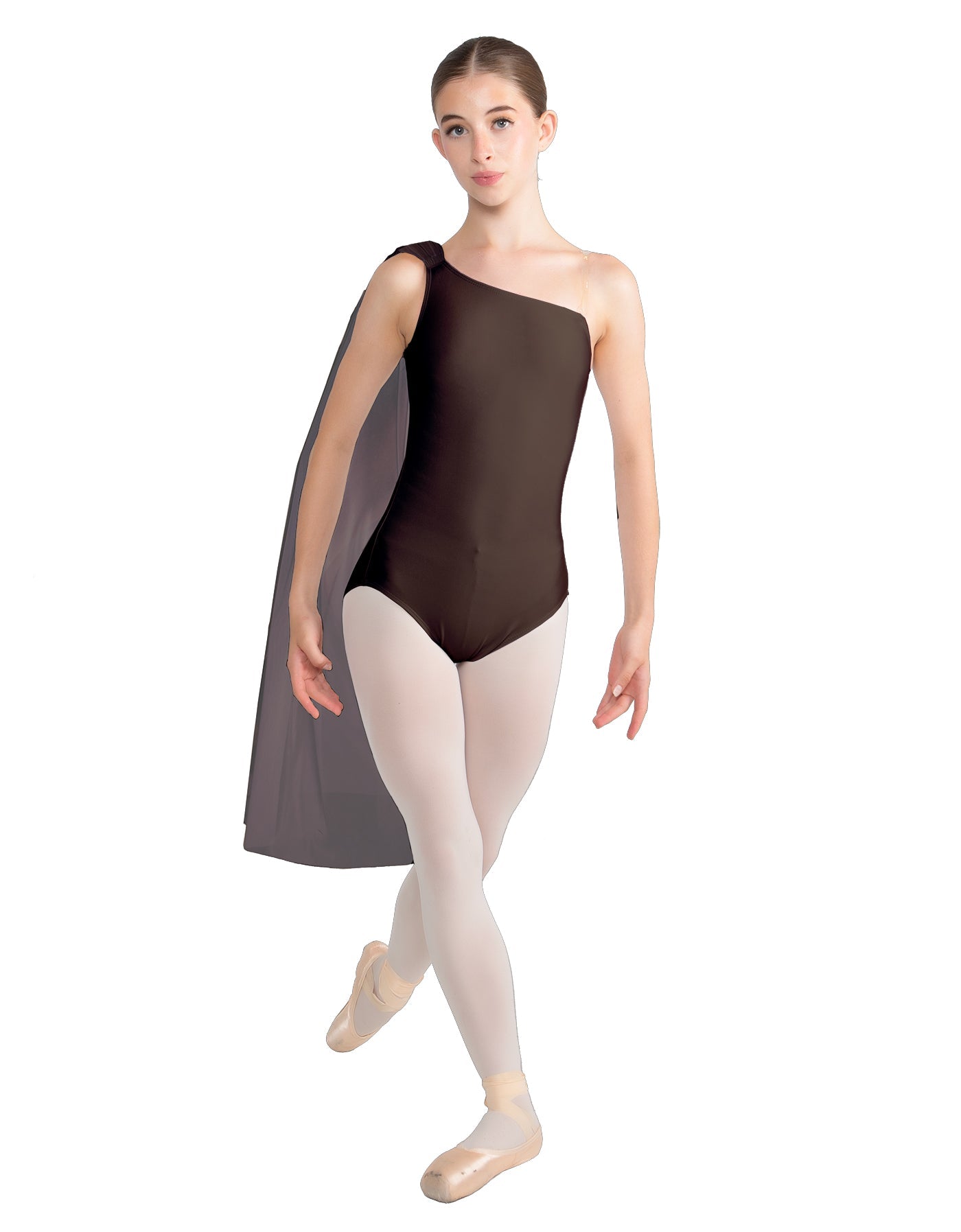 Solid Lycra One Shoulder Leotard with Chiffon Sash