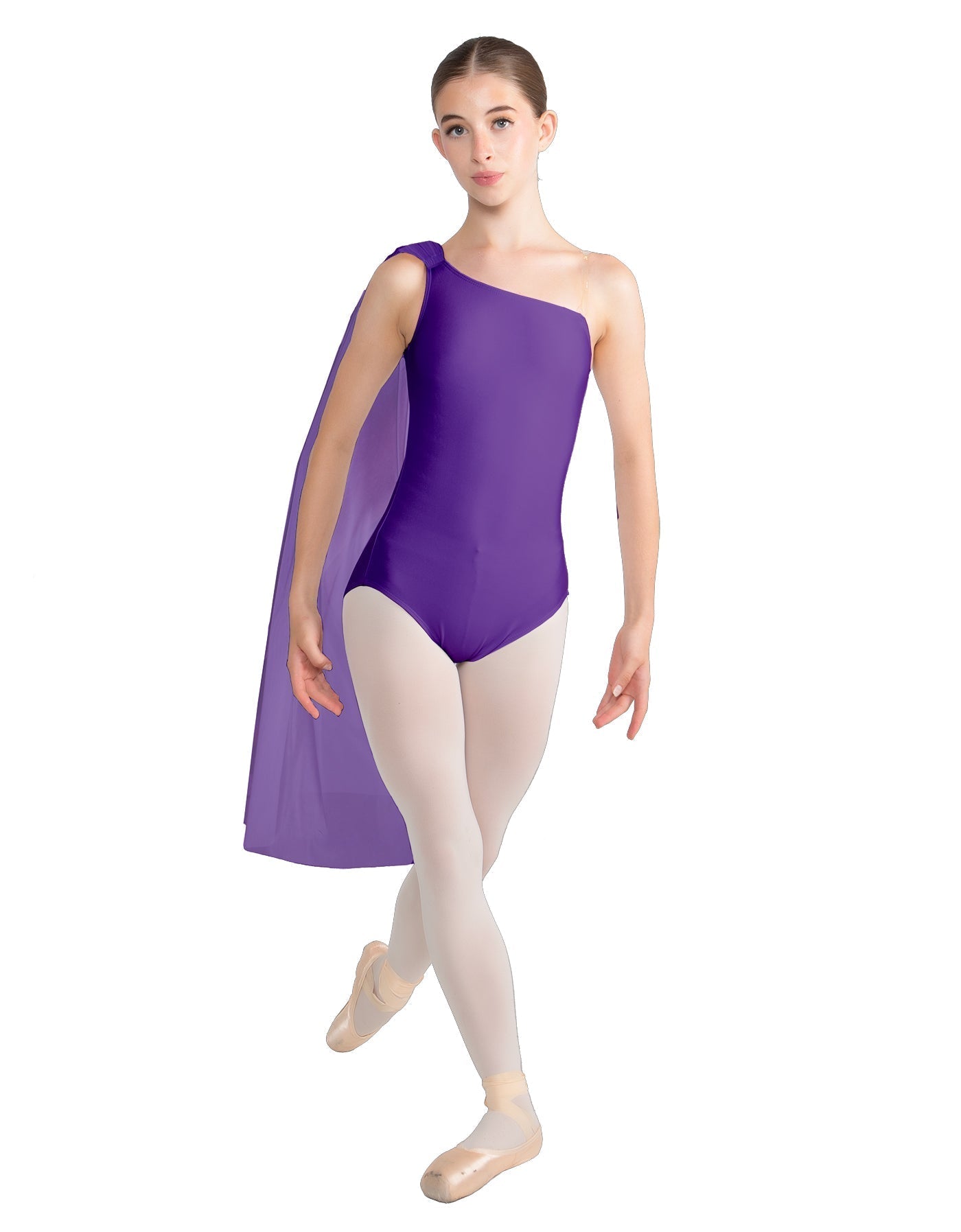 Solid Lycra One Shoulder Leotard with Chiffon Sash
