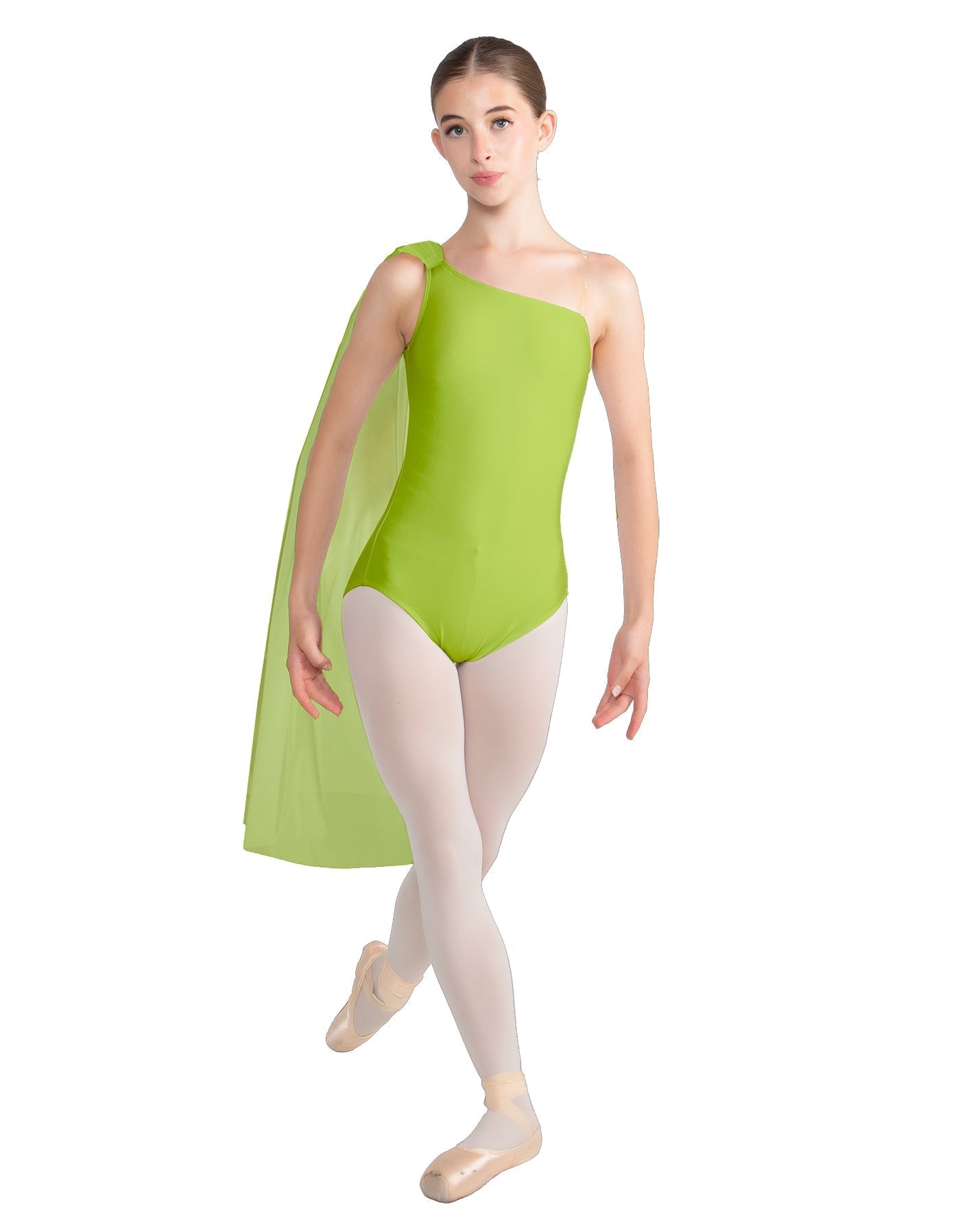 Solid Lycra One Shoulder Leotard with Chiffon Sash