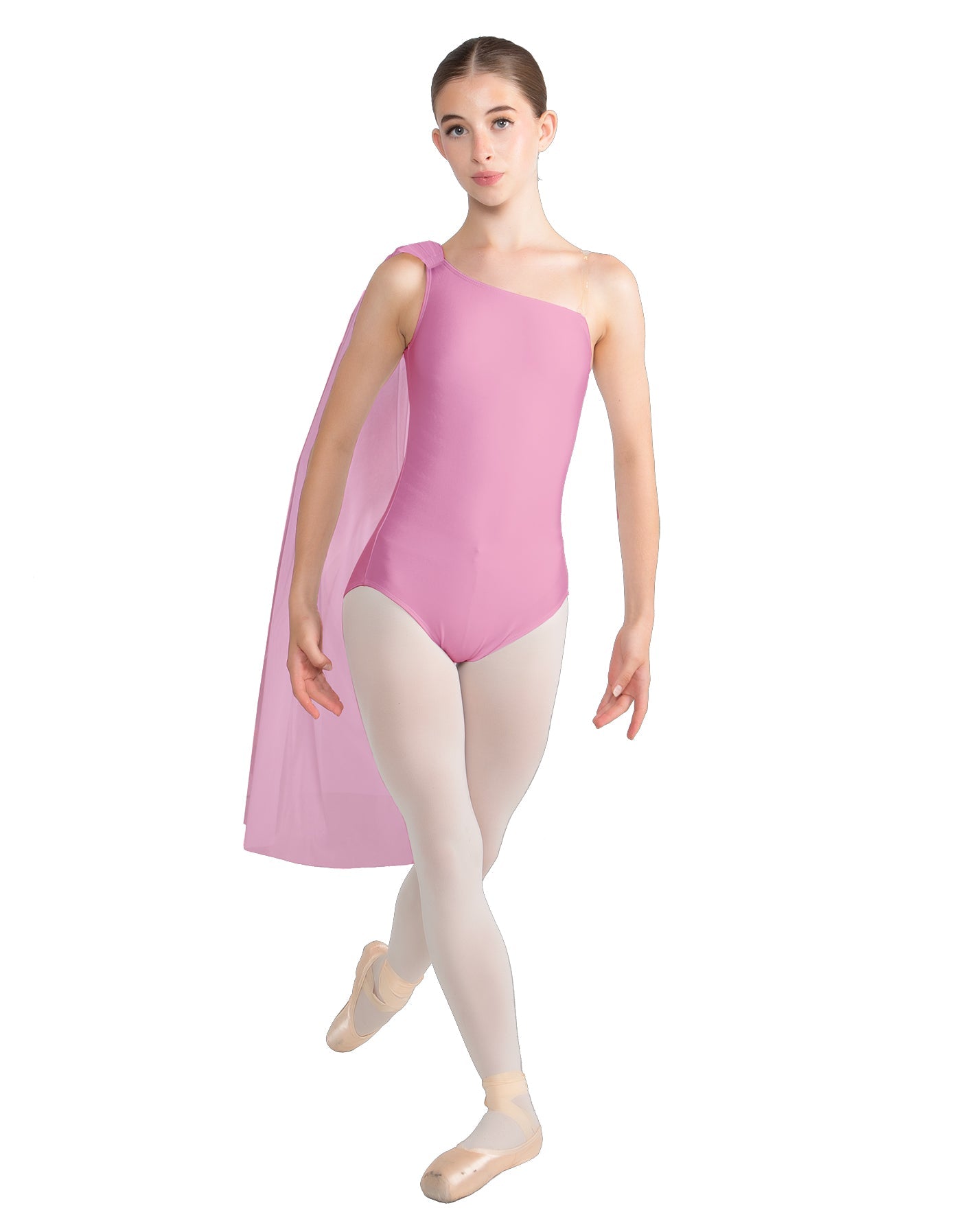 Solid Lycra One Shoulder Leotard with Chiffon Sash