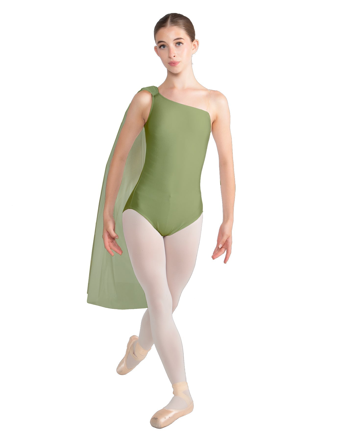 Solid Lycra One Shoulder Leotard with Chiffon Sash