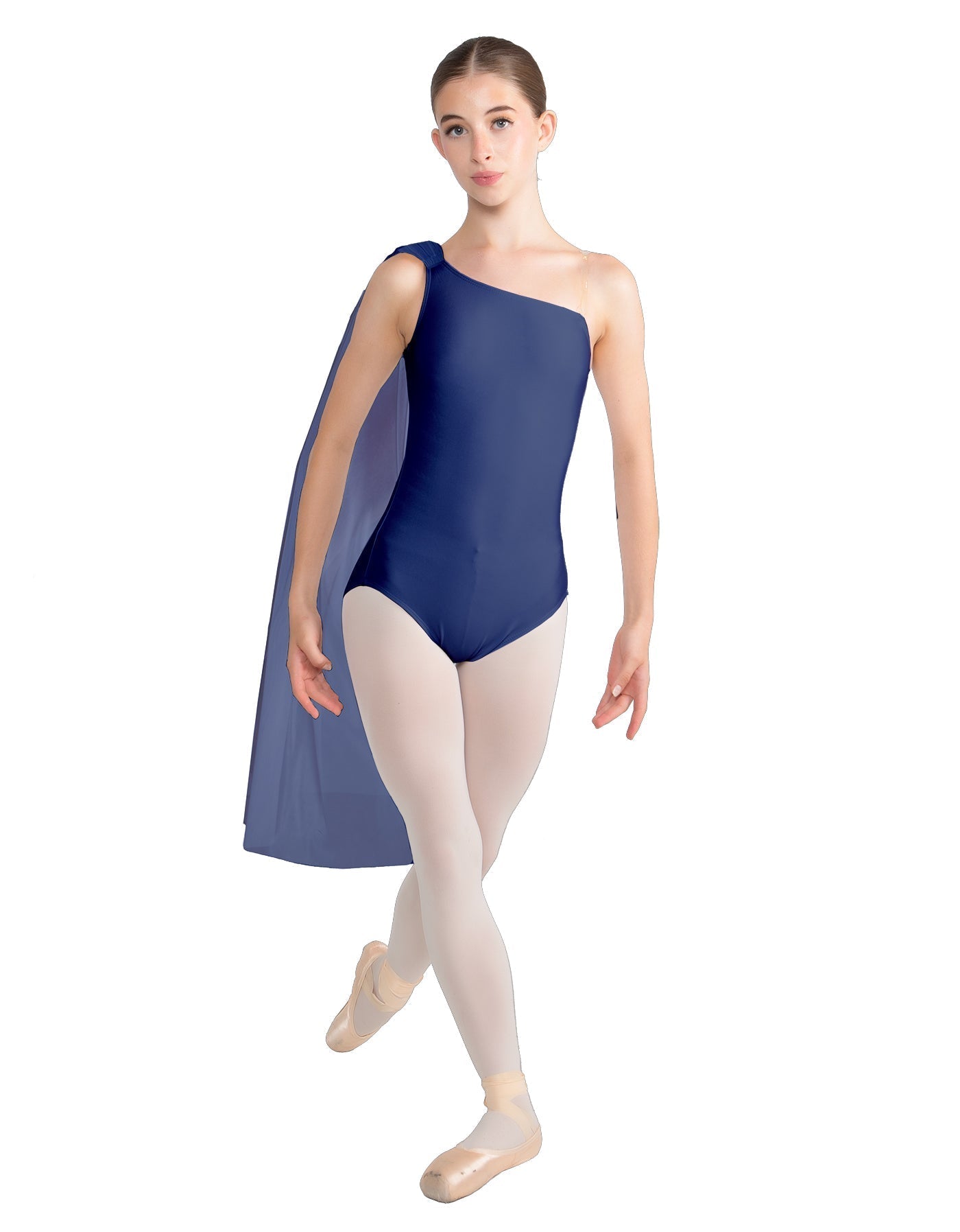 Solid Lycra One Shoulder Leotard with Chiffon Sash