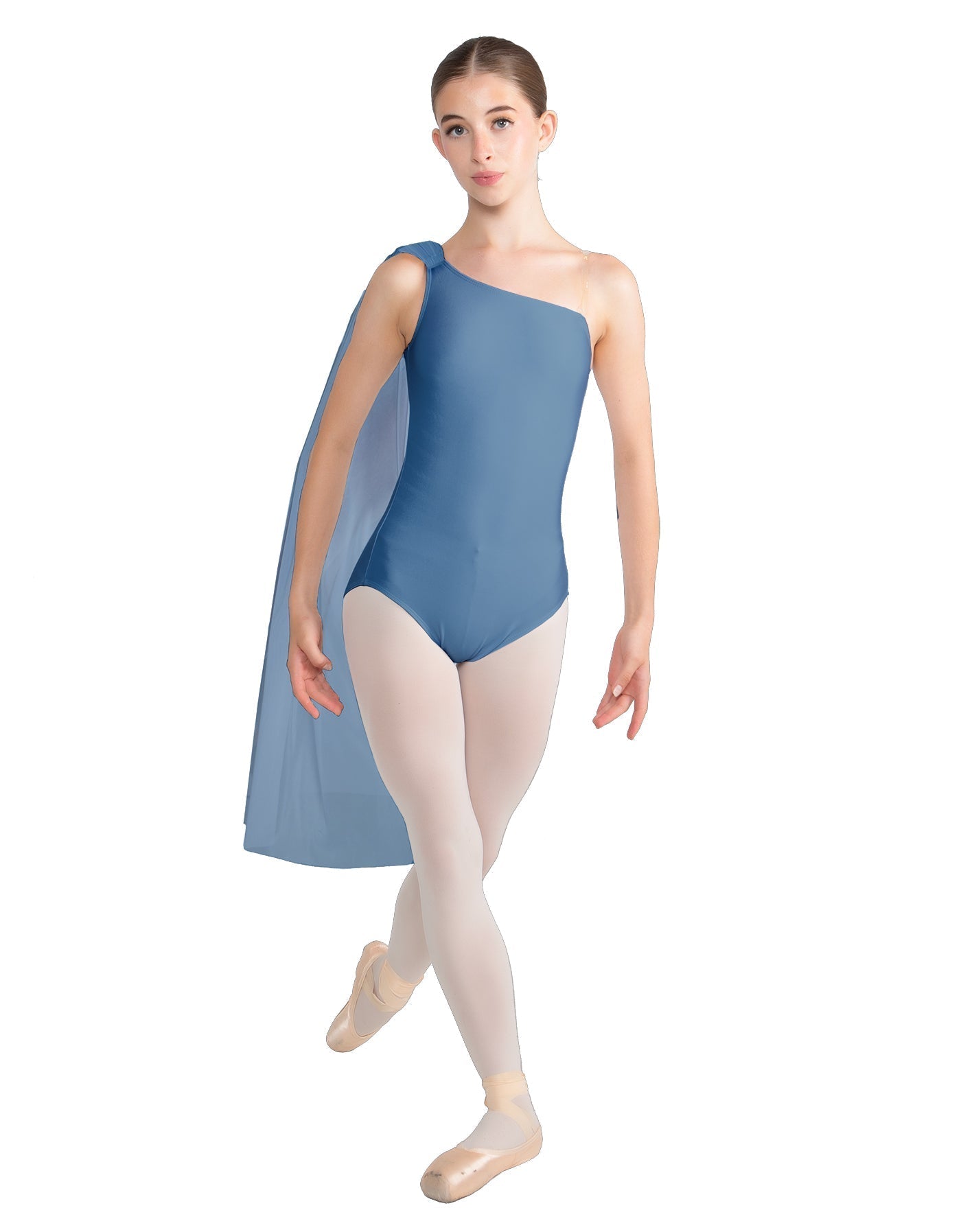 Solid Lycra One Shoulder Leotard with Chiffon Sash