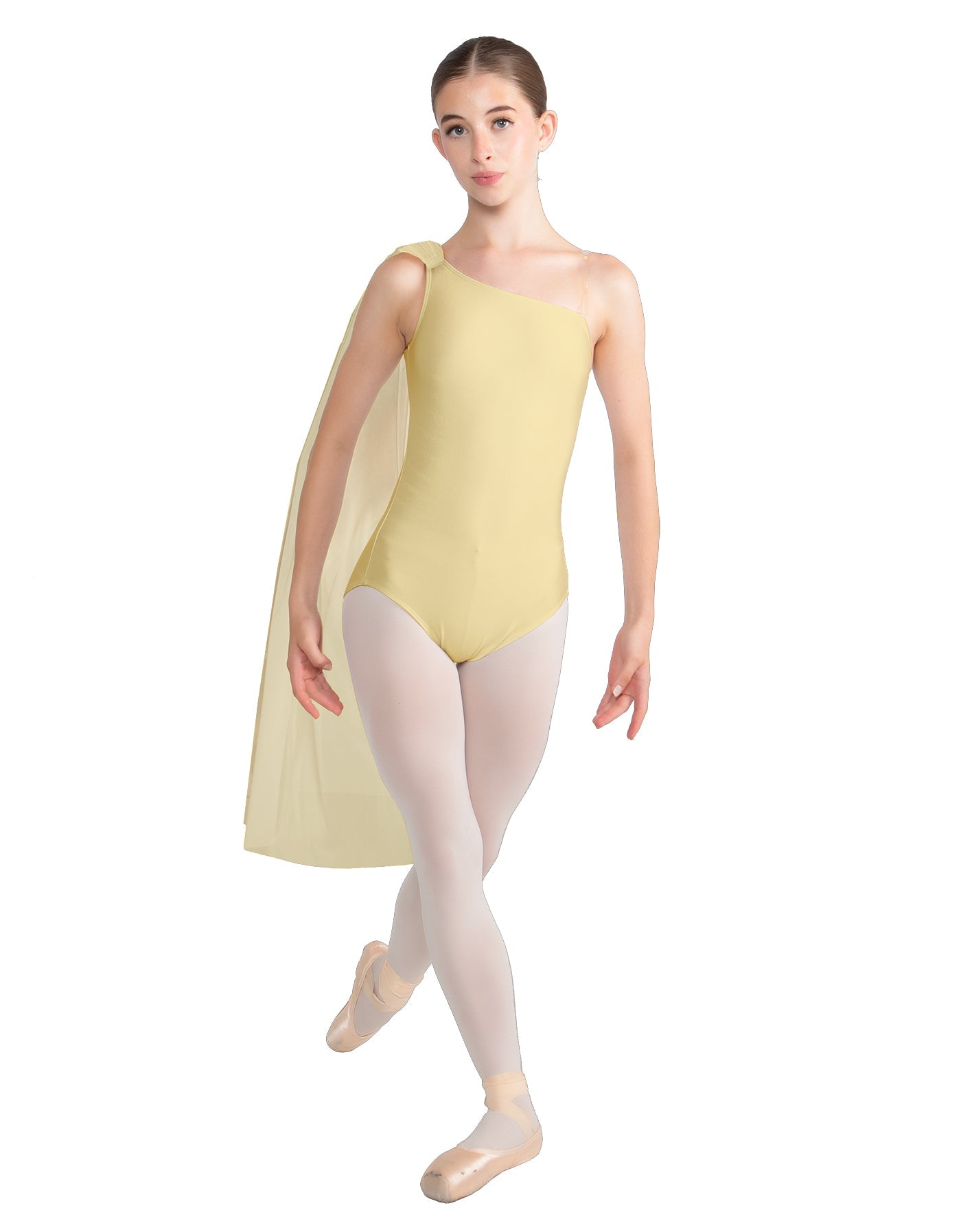 Solid Lycra One Shoulder Leotard with Chiffon Sash