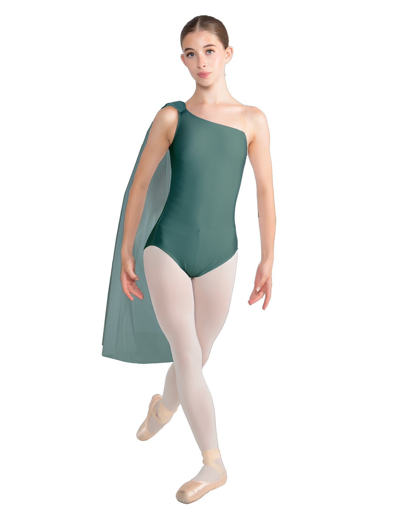 Solid Lycra One Shoulder Leotard with Chiffon Sash