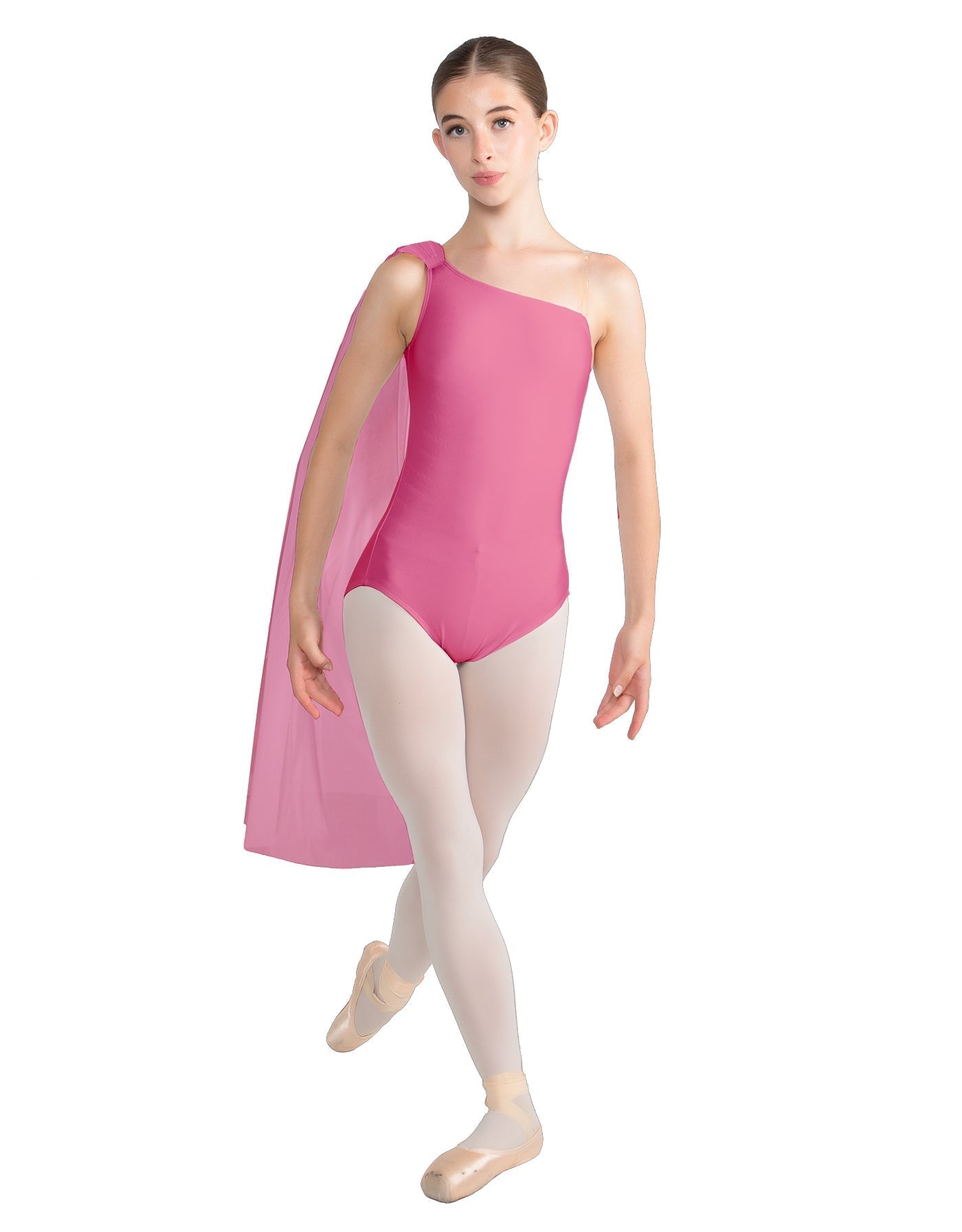 Solid Lycra One Shoulder Leotard with Chiffon Sash