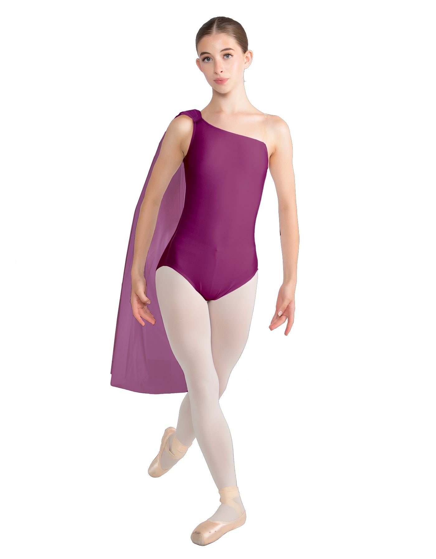 Solid Lycra One Shoulder Leotard with Chiffon Sash