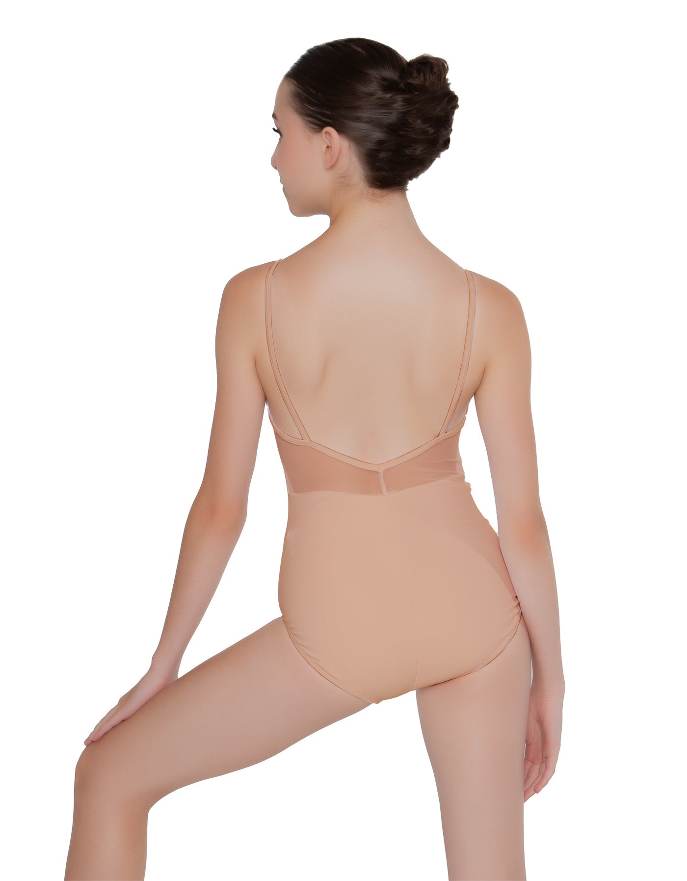 Solid Lycra Cami Leotard Low Mesh Back