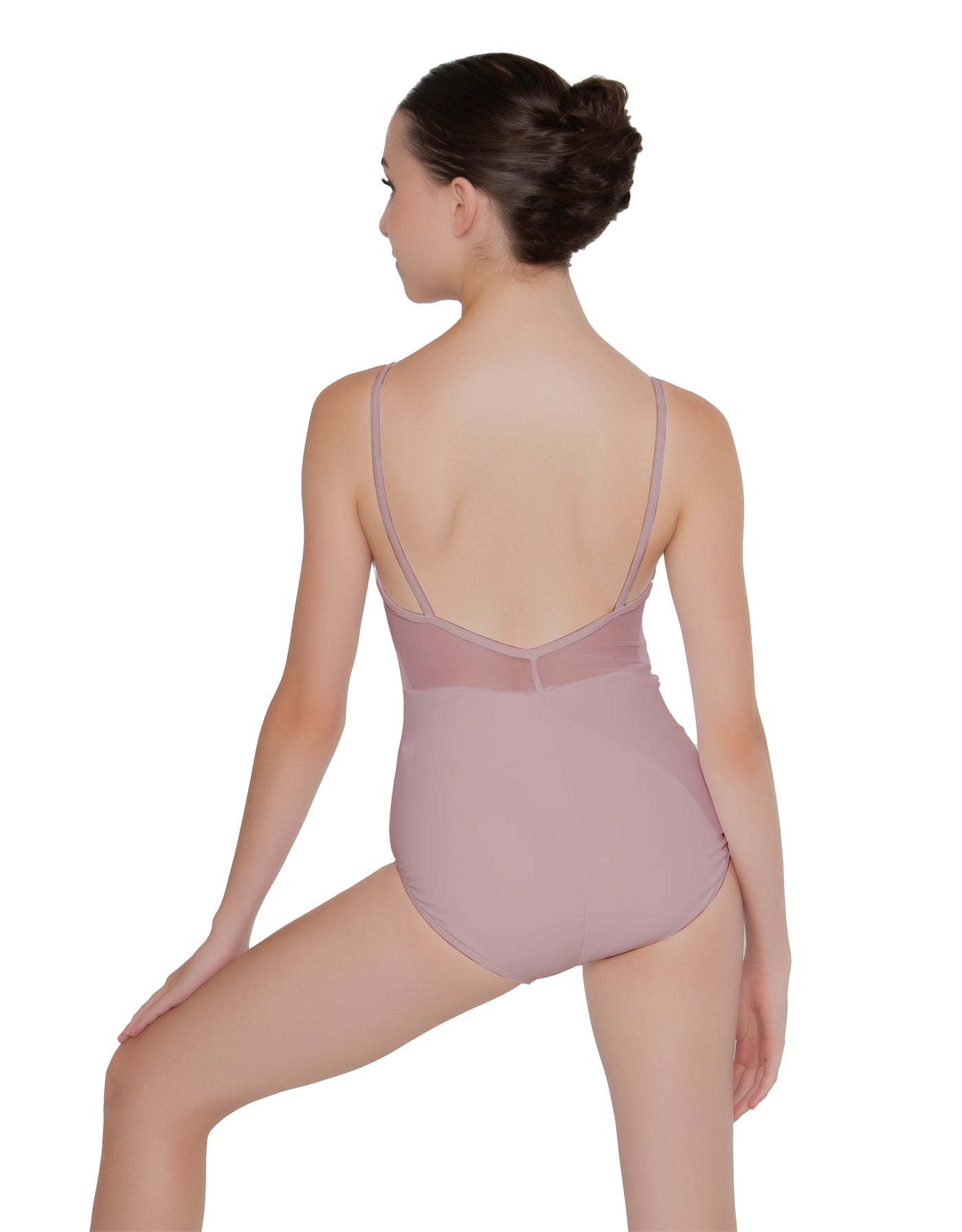Solid Lycra Cami Leotard Low Mesh Back