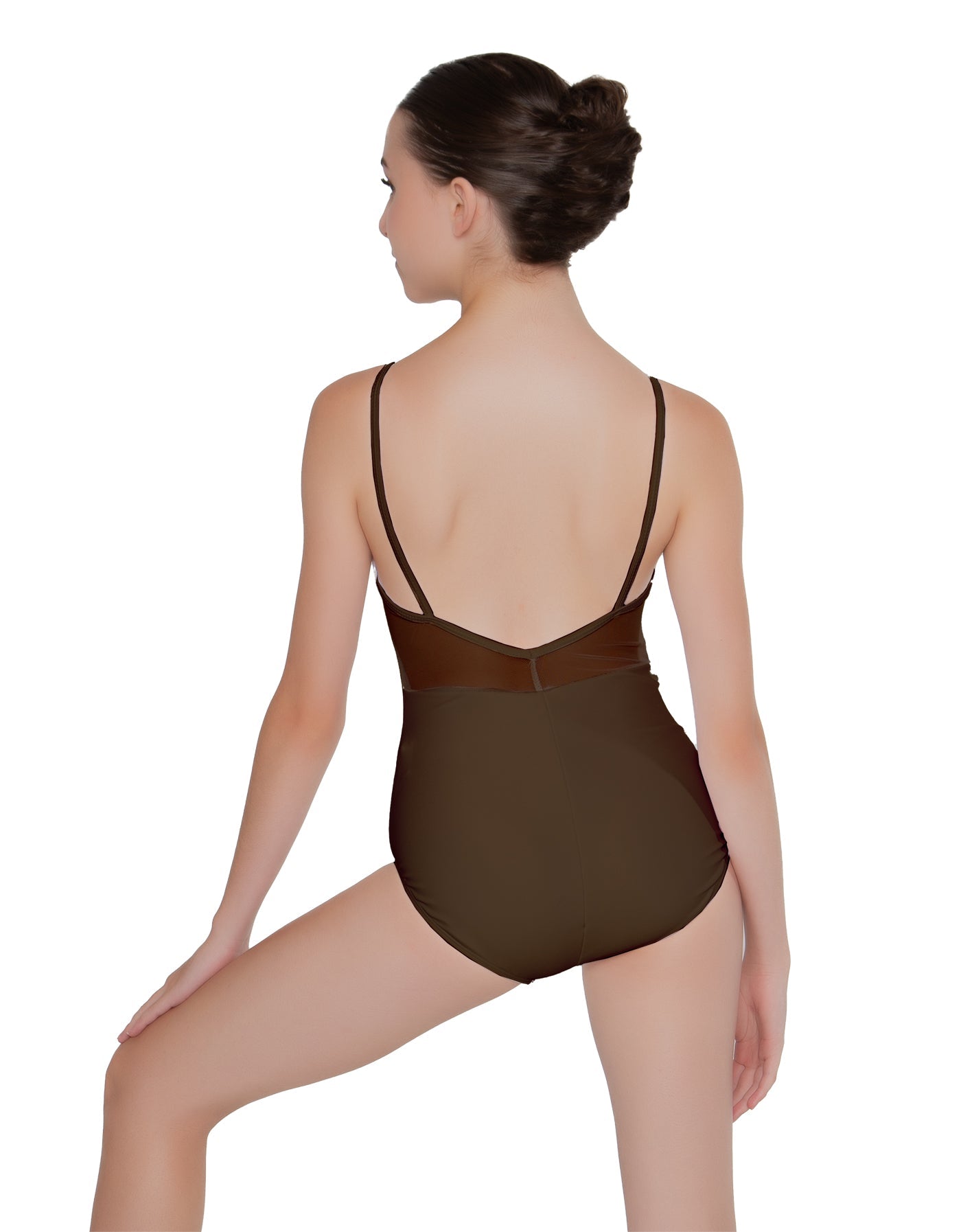 Solid Lycra Cami Leotard Low Mesh Back