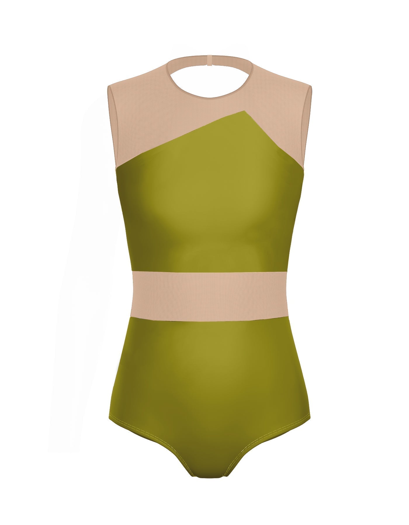 Solid Lycra Defined Leotard Nude Mesh