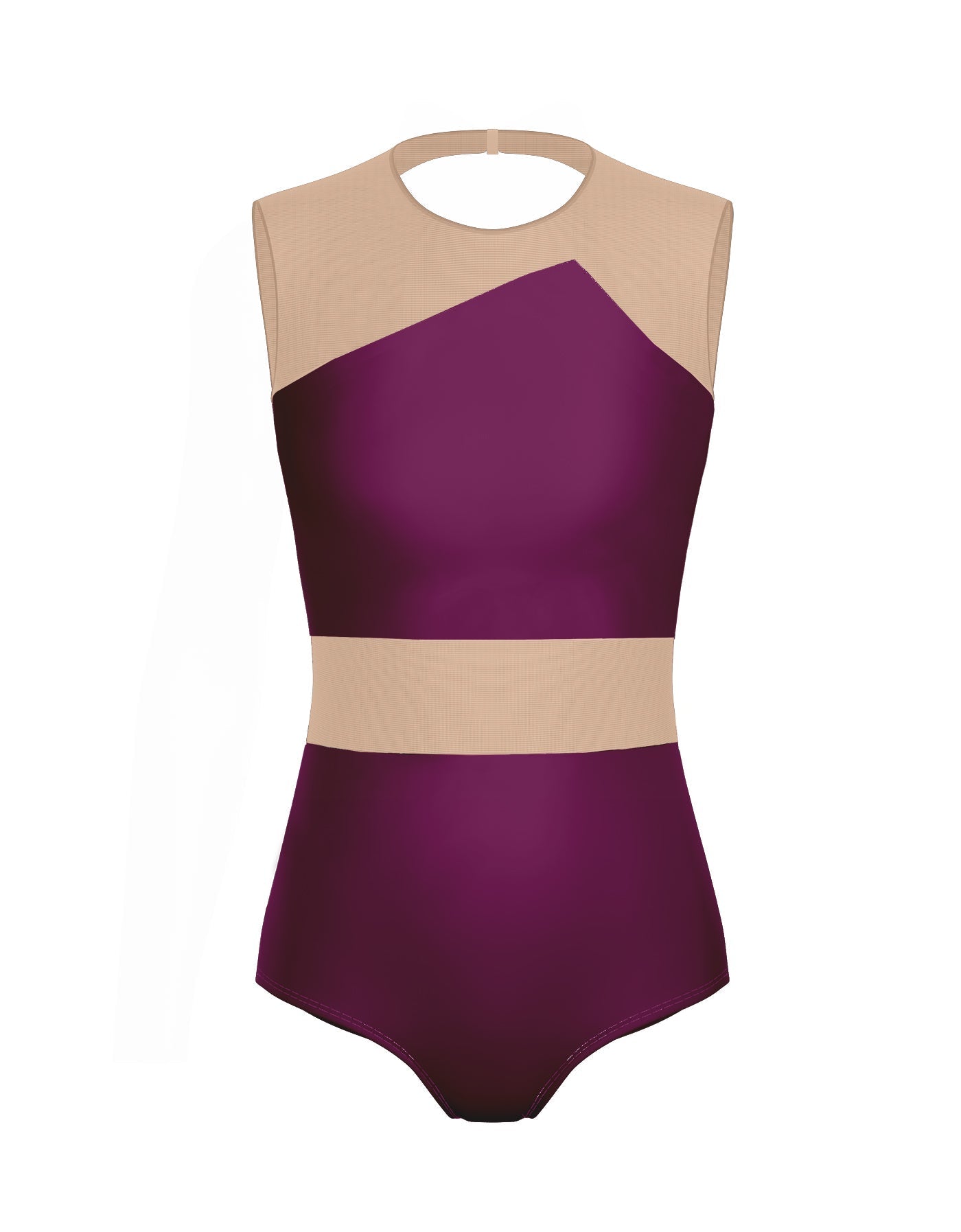 Solid Lycra Defined Leotard Nude Mesh
