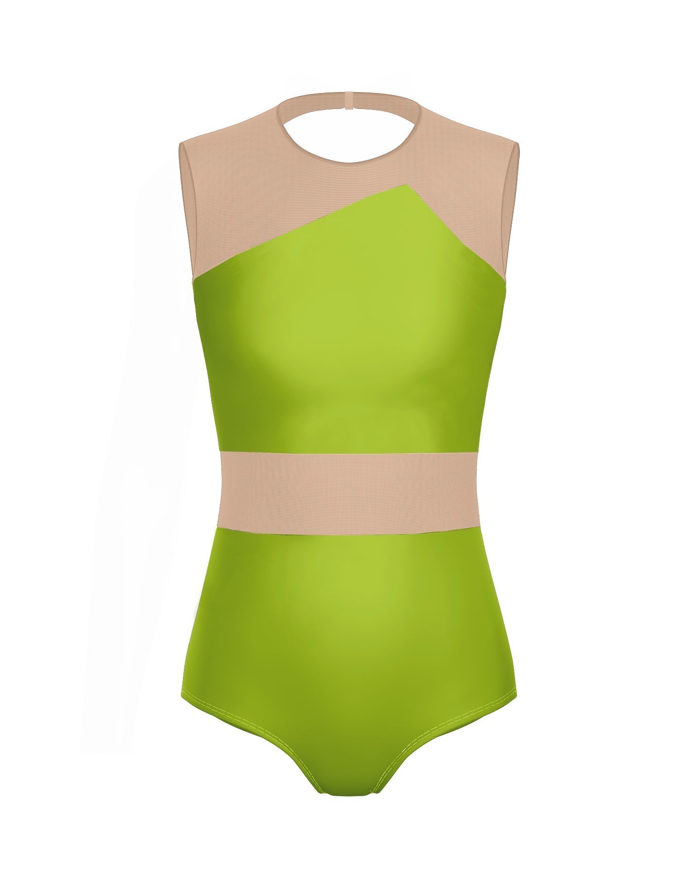 Solid Lycra Defined Leotard Nude Mesh