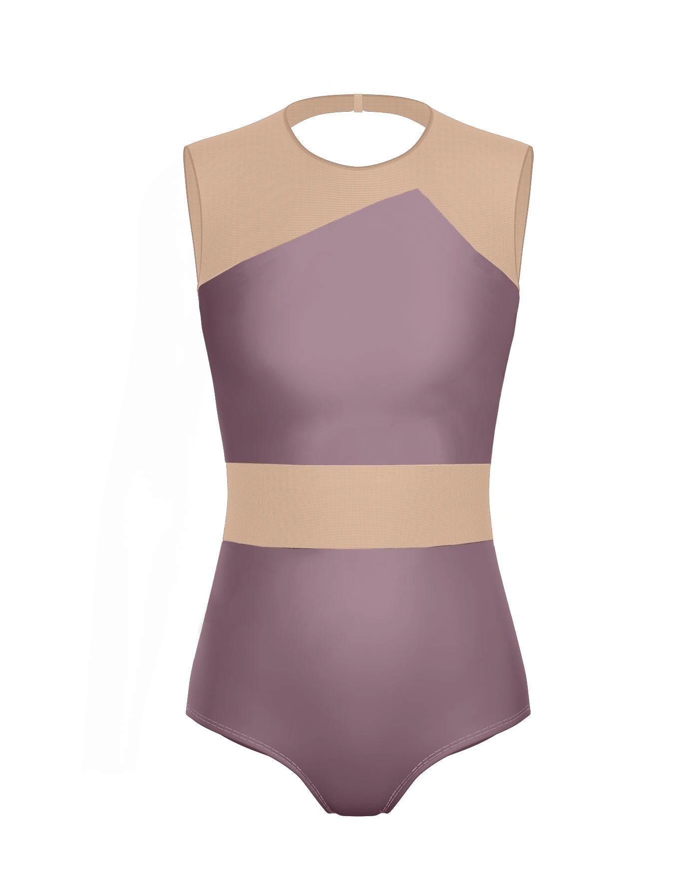 Solid Lycra Defined Leotard Nude Mesh