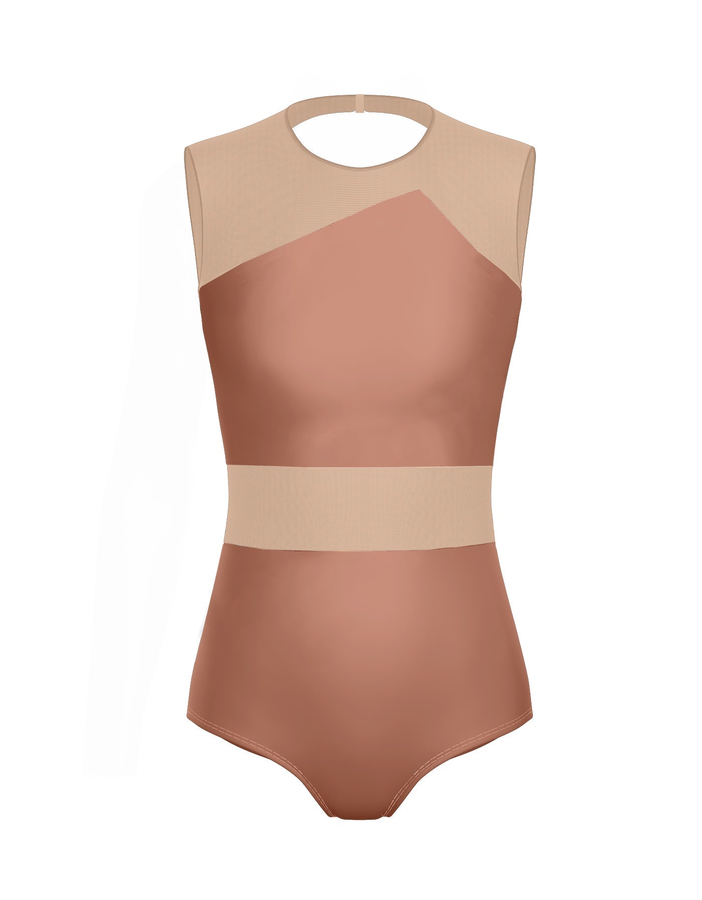 Solid Lycra Defined Leotard Nude Mesh