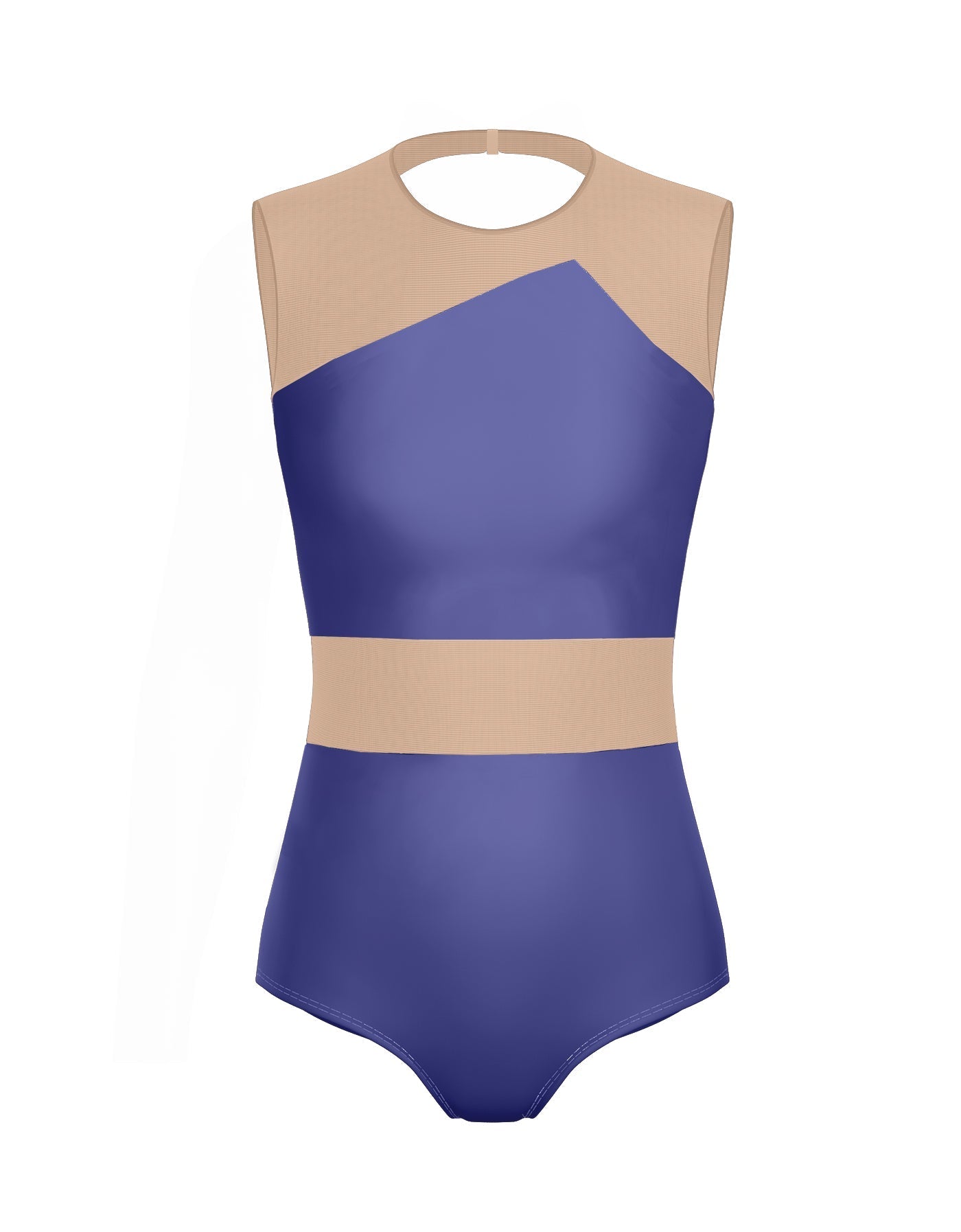 Solid Lycra Defined Leotard Nude Mesh